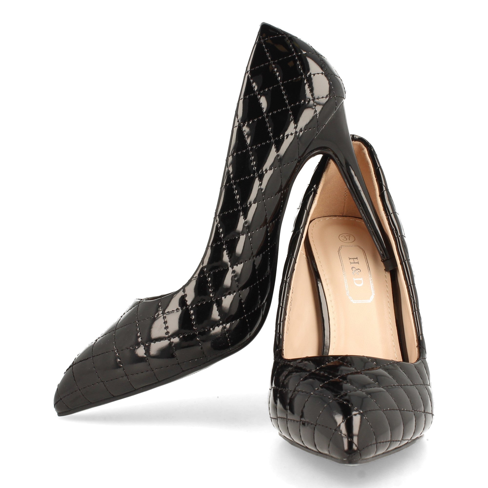 Zapato Negro a Cuadros  De Salon Con Tacon Fino Stiletto