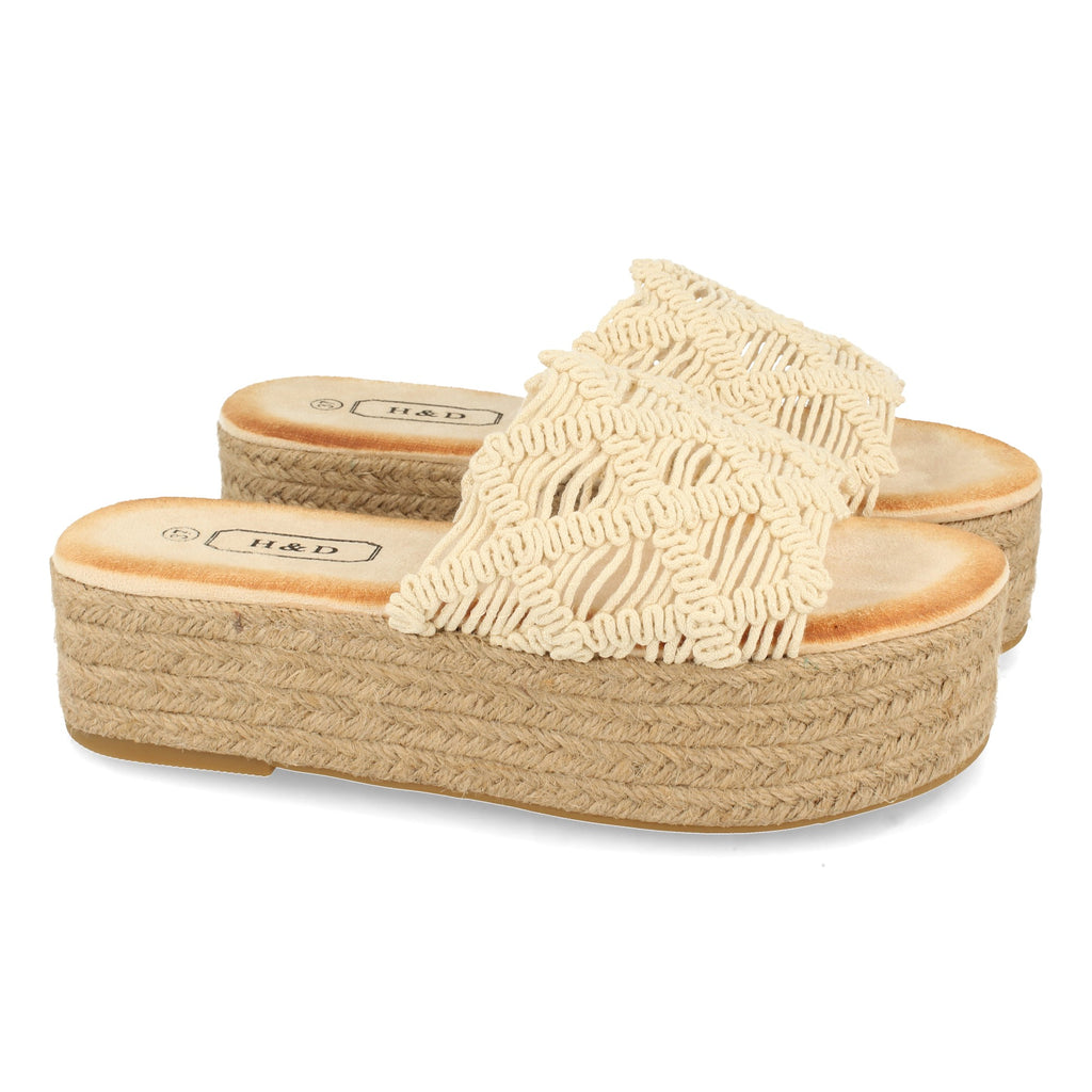 Sandalia Plana para Mujer con Plataforma de Yute y Pala de Cordones Entrelazados