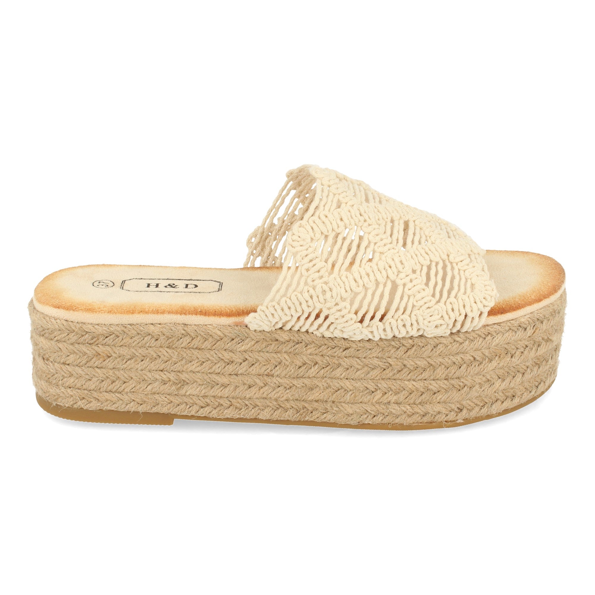 Sandalia Plana para Mujer con Plataforma de Yute y Pala de Cordones Entrelazados