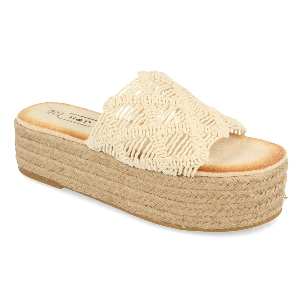 Sandalia Plana para Mujer con Plataforma de Yute y Pala de Cordones Entrelazados