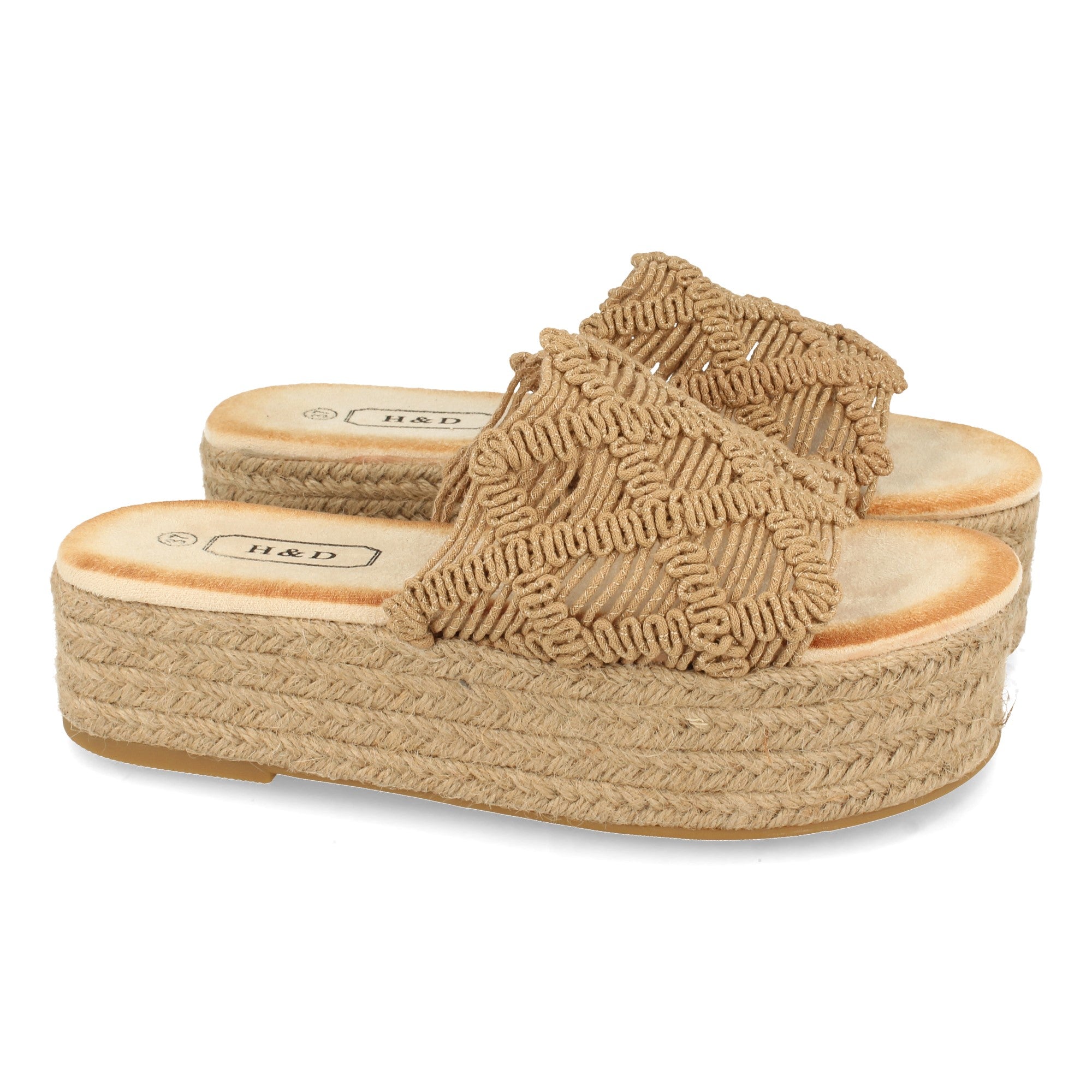 Sandalia Plana para Mujer con Plataforma de Yute y Pala de Cordones Entrelazados
