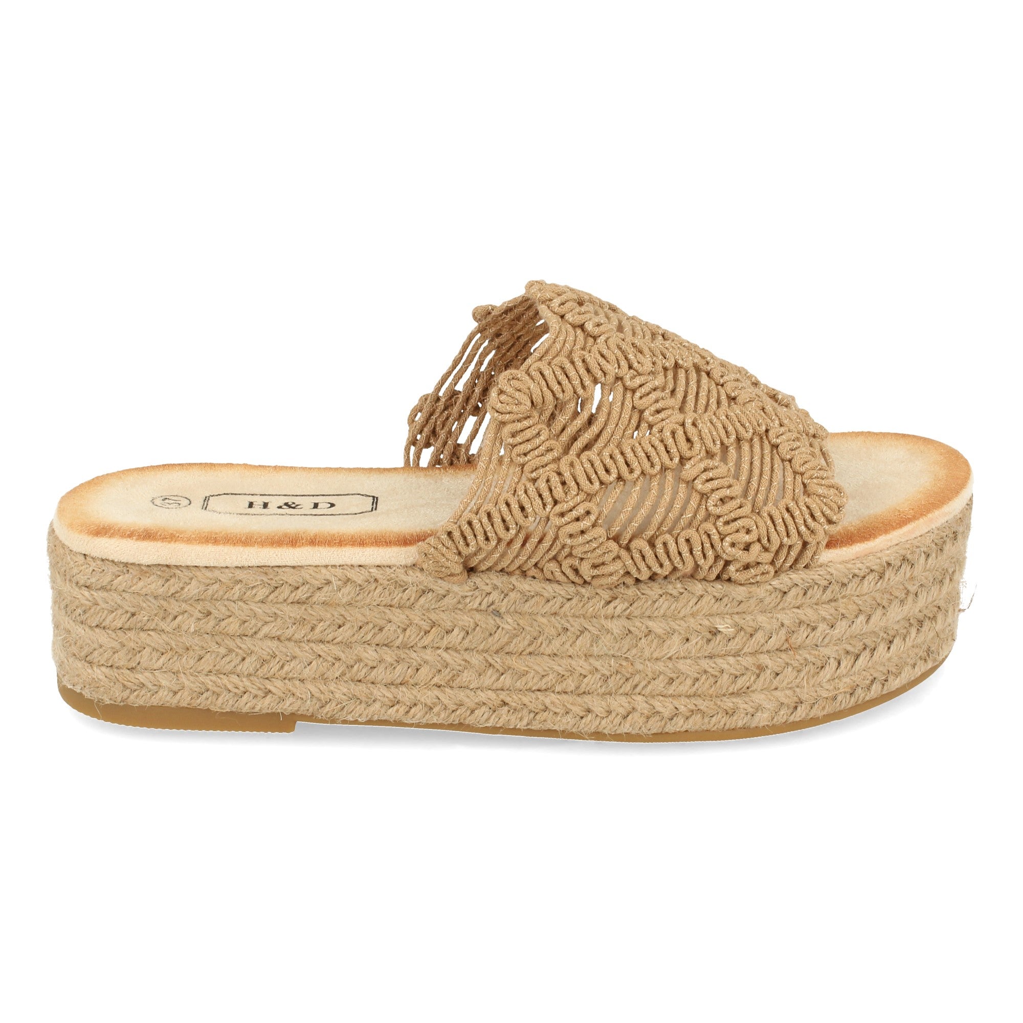 Sandalia Plana para Mujer con Plataforma de Yute y Pala de Cordones Entrelazados