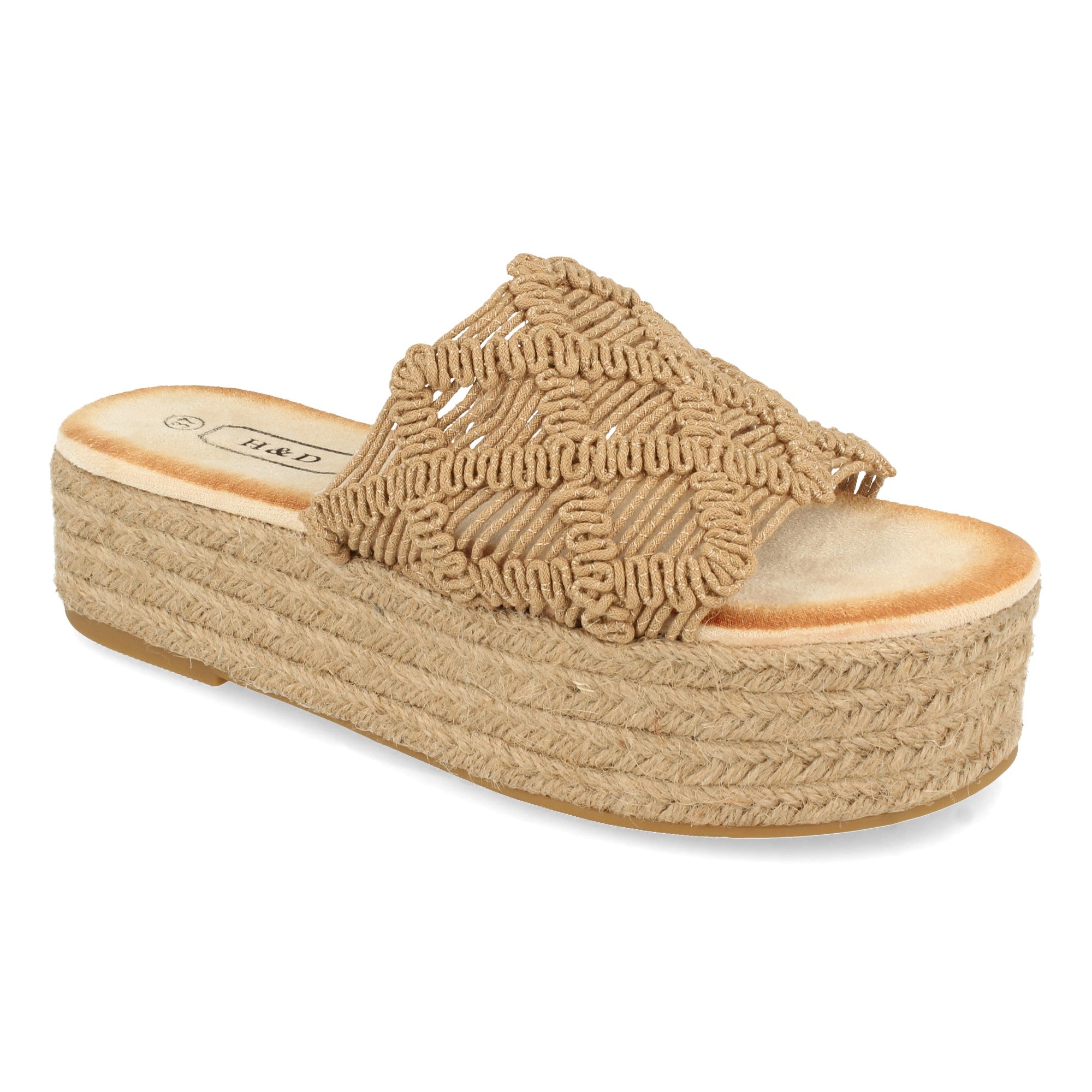 Sandalia Plana para Mujer con Plataforma de Yute y Pala de Cordones Entrelazados