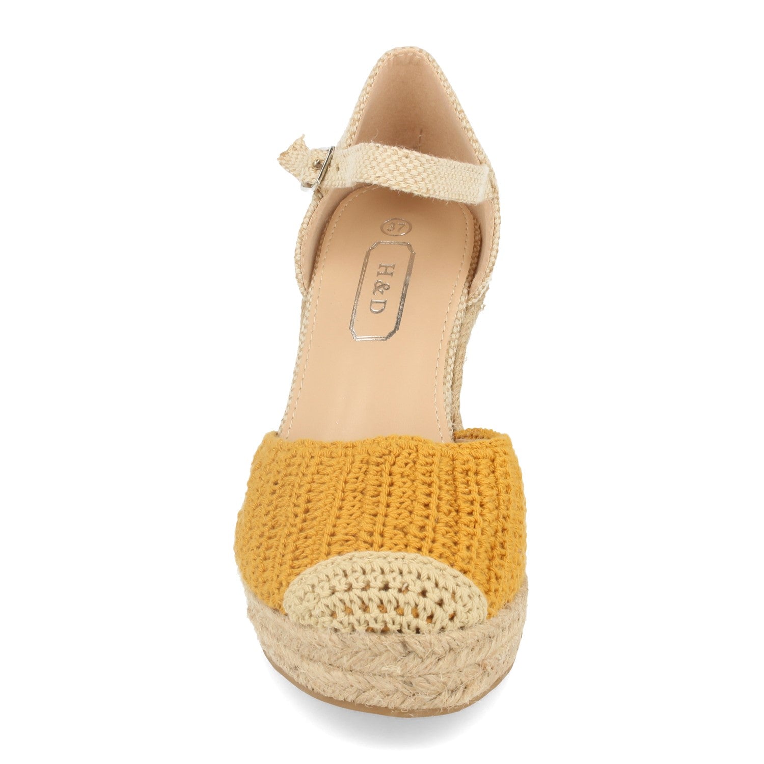 Sandalia de Cuña con Yute, Estilo Ankle Strap, Pala de Crochet y Hebilla
