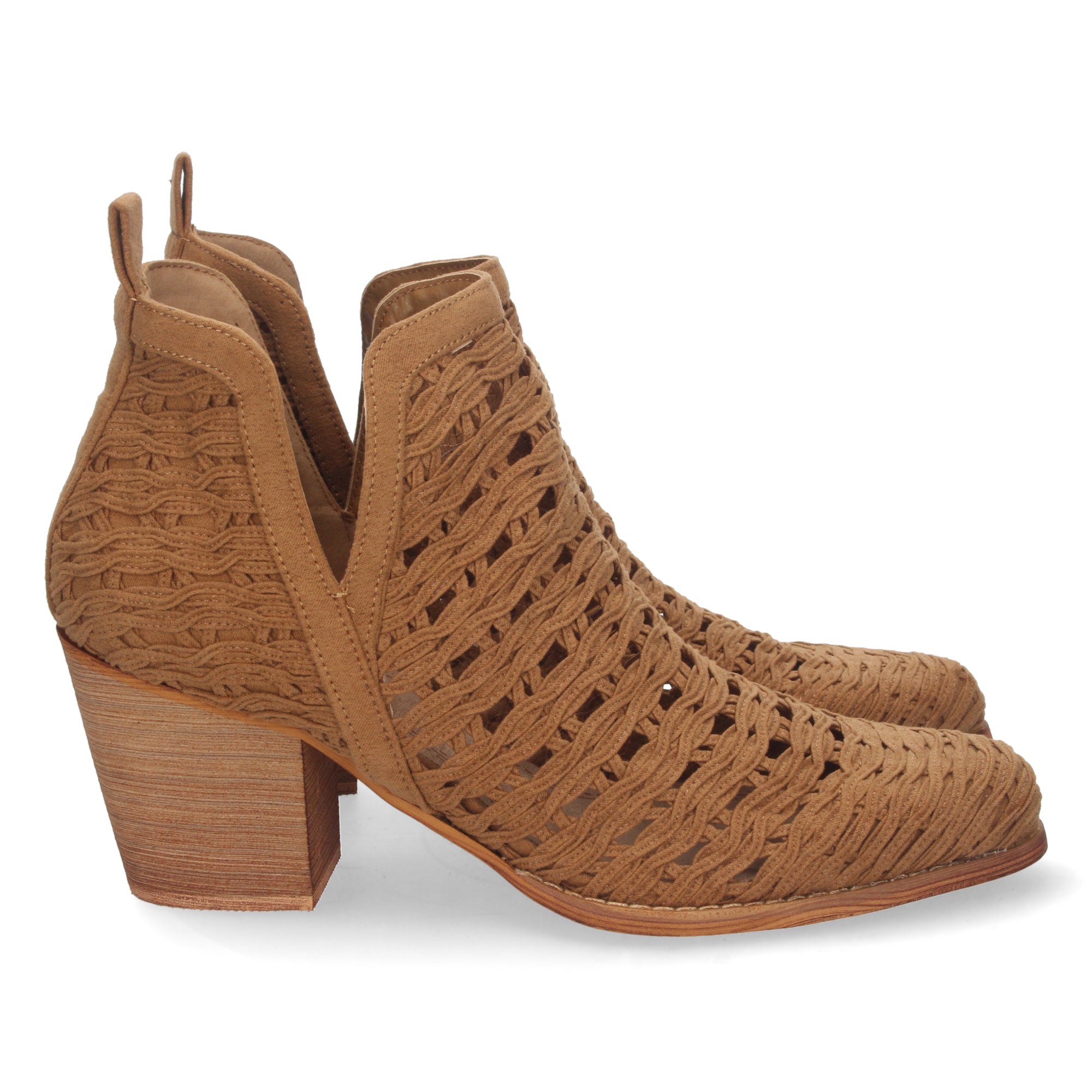 Botin camel con tiras trenzadas