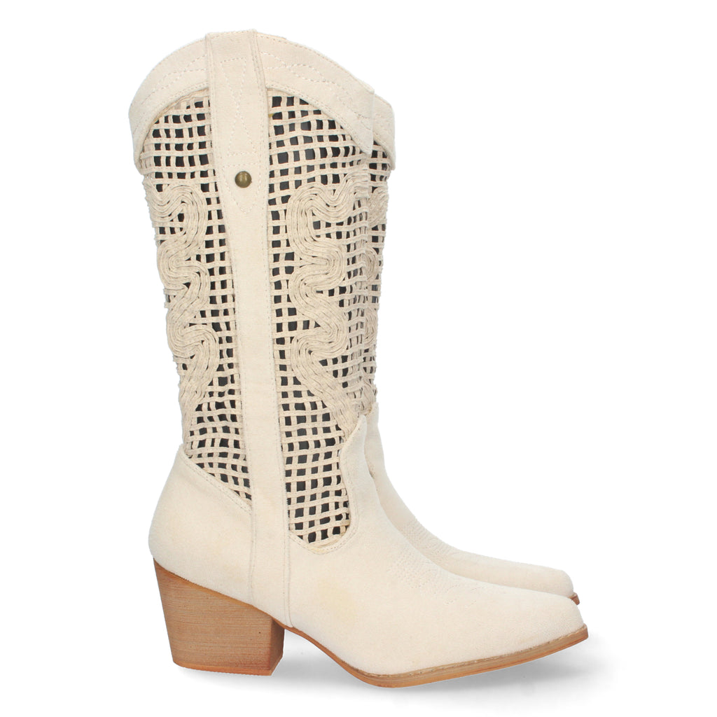 Bota de Tacón para Mujer con Calados en la Caña y Cremallera