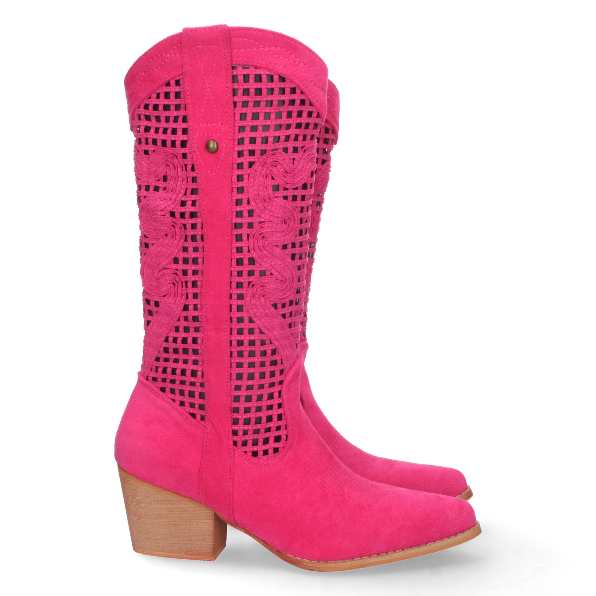 Bota de Tacón para Mujer con Calados en la Caña y Cremallera