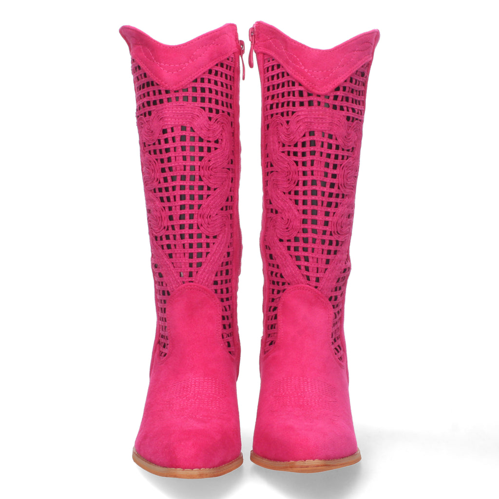 Bota de Tacón para Mujer con Calados en la Caña y Cremallera
