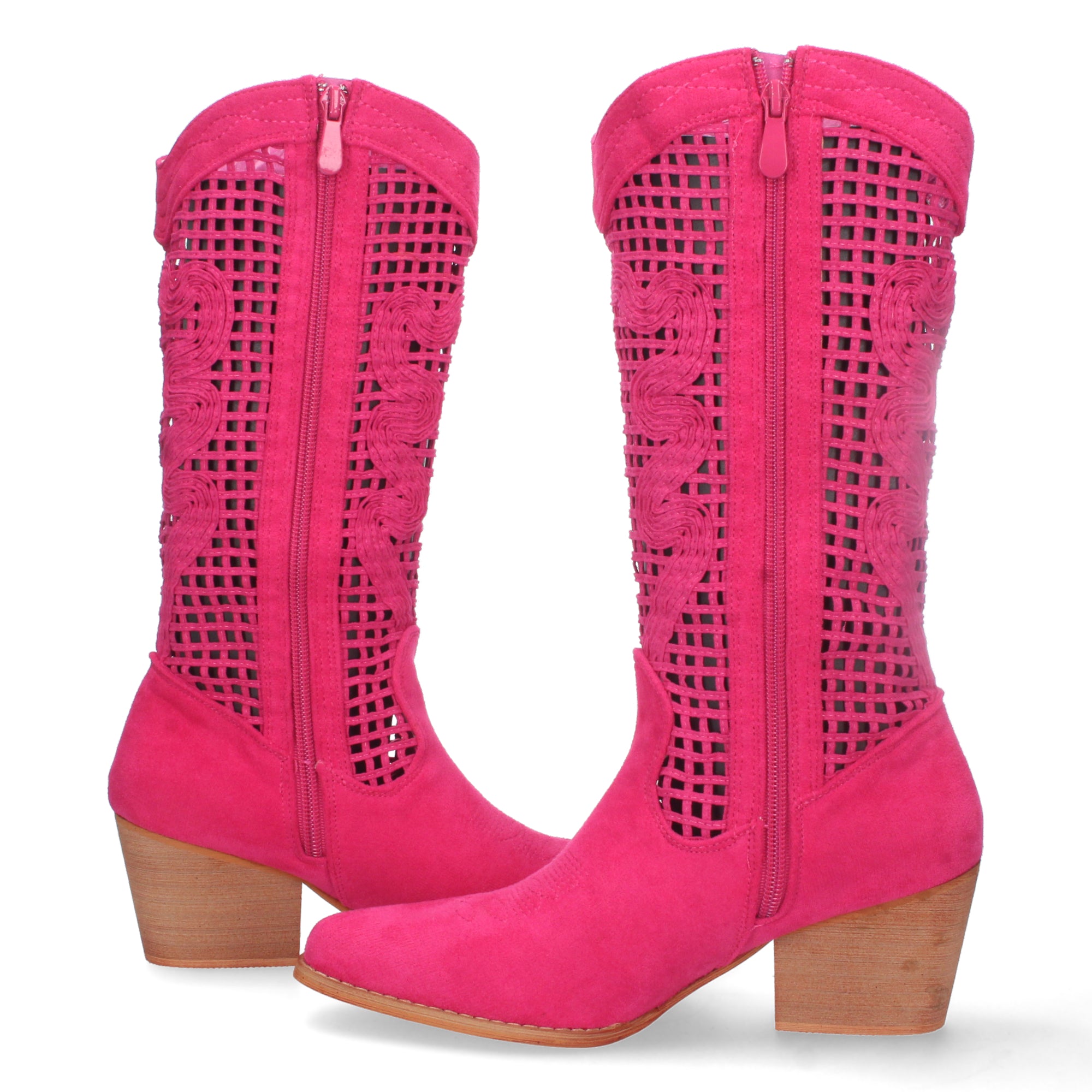 Bota de Tacón para Mujer con Calados en la Caña y Cremallera