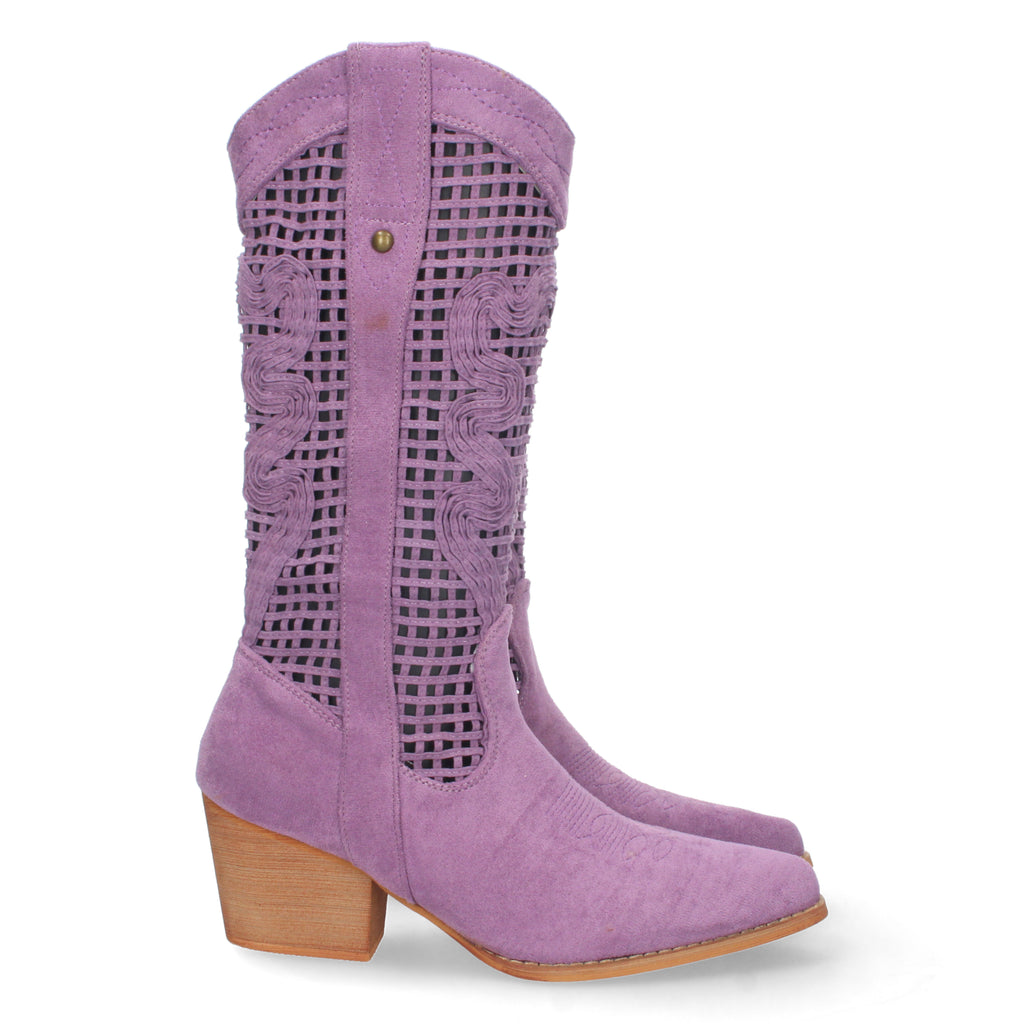 Bota de Tacón para Mujer con Calados en la Caña y Cremallera
