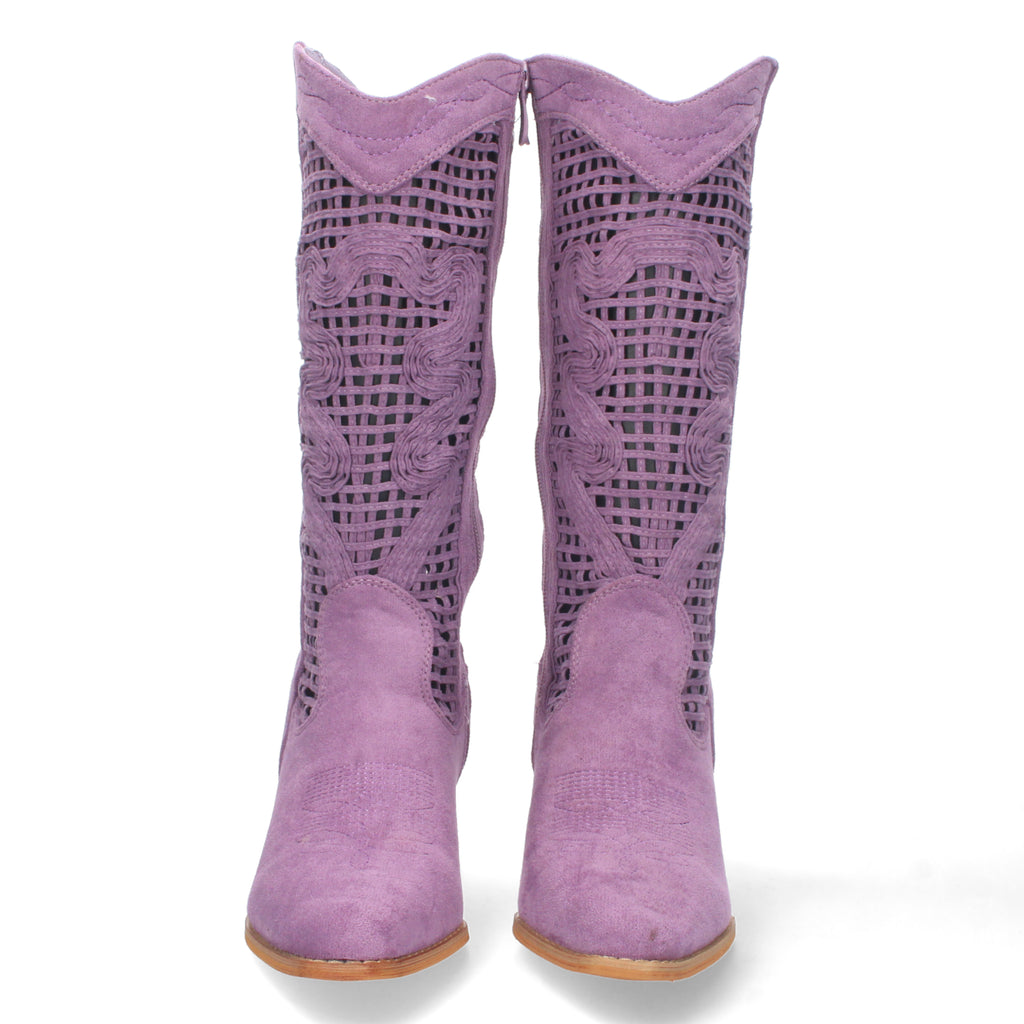 Bota de Tacón para Mujer con Calados en la Caña y Cremallera
