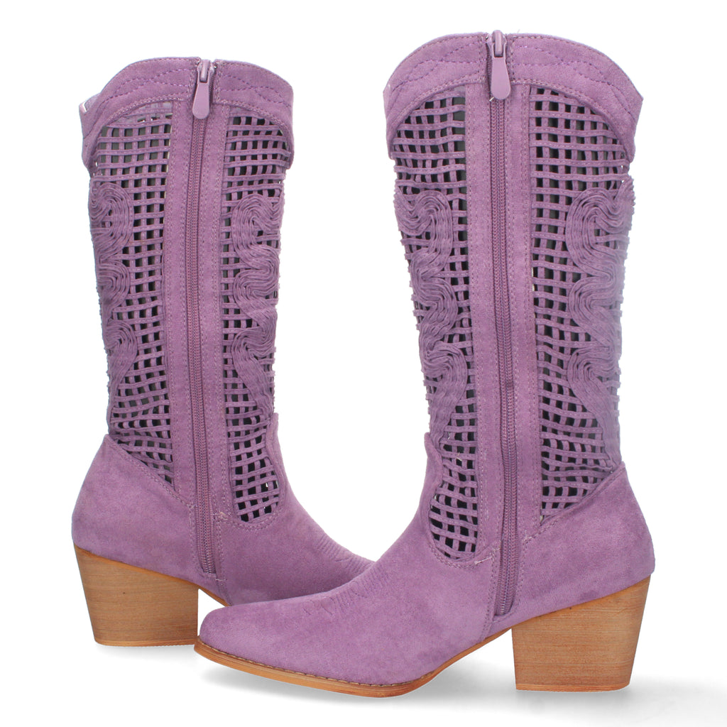 Bota de Tacón para Mujer con Calados en la Caña y Cremallera