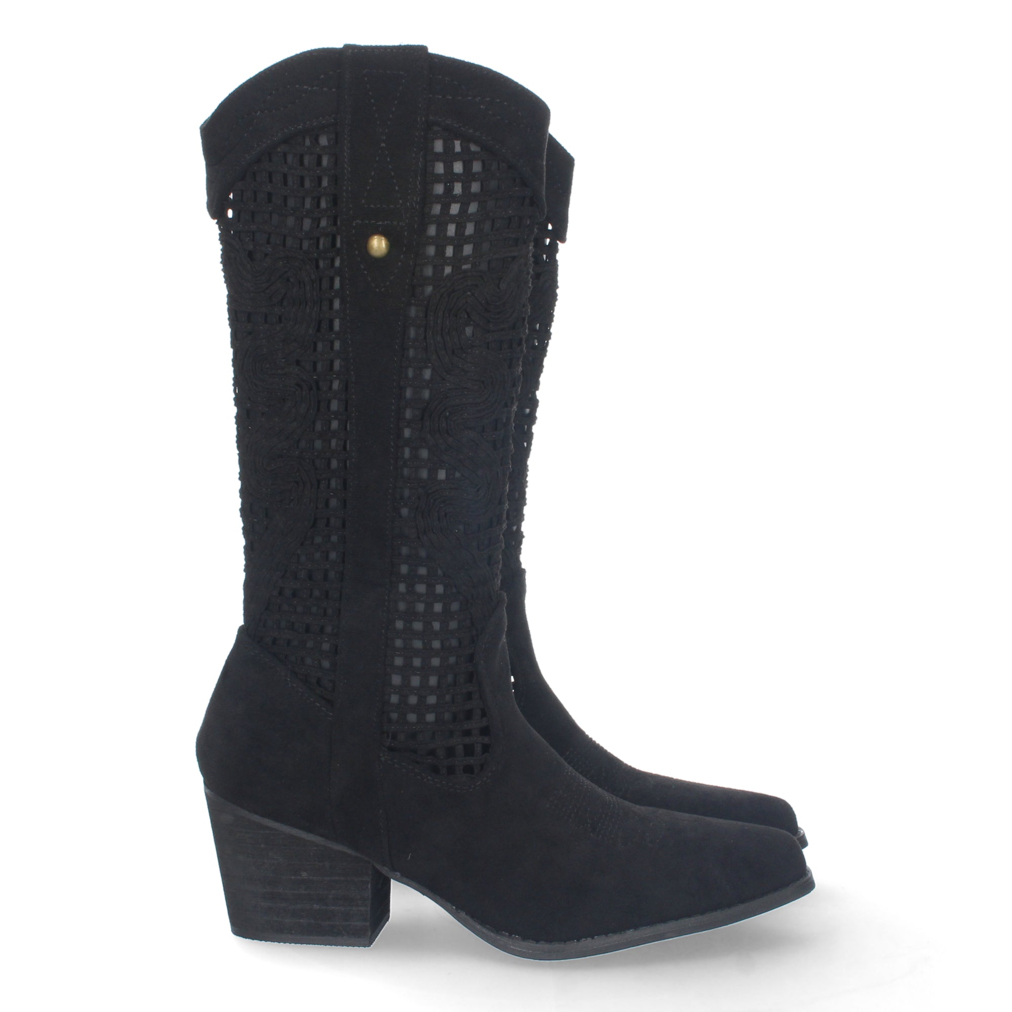 Bota de Tacón para Mujer con Calados en la Caña y Cremallera