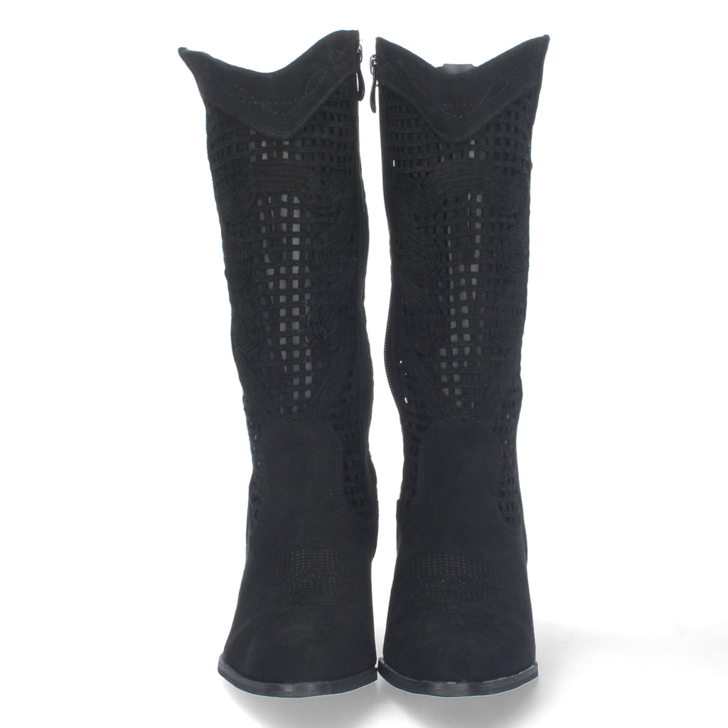 Bota de Tacón para Mujer con Calados en la Caña y Cremallera