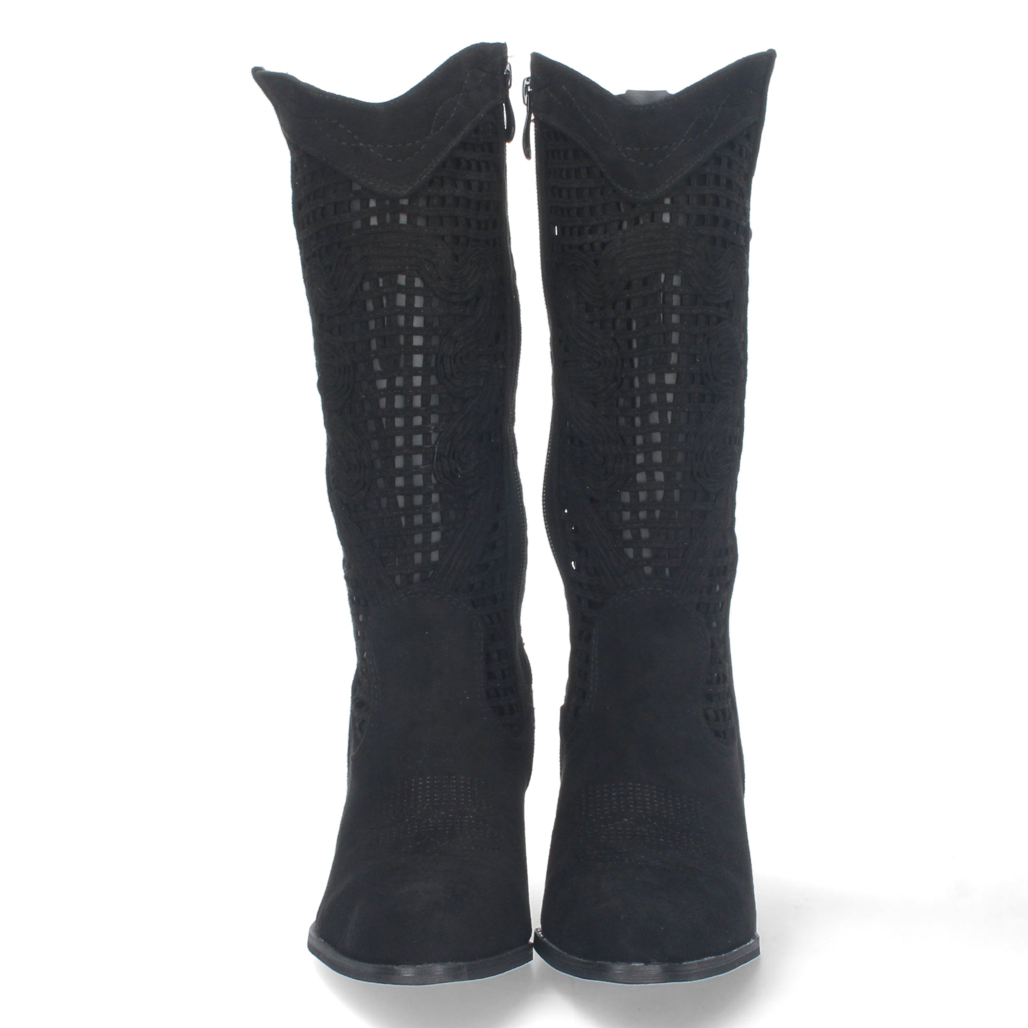 Bota de Tacón para Mujer con Calados en la Caña y Cremallera