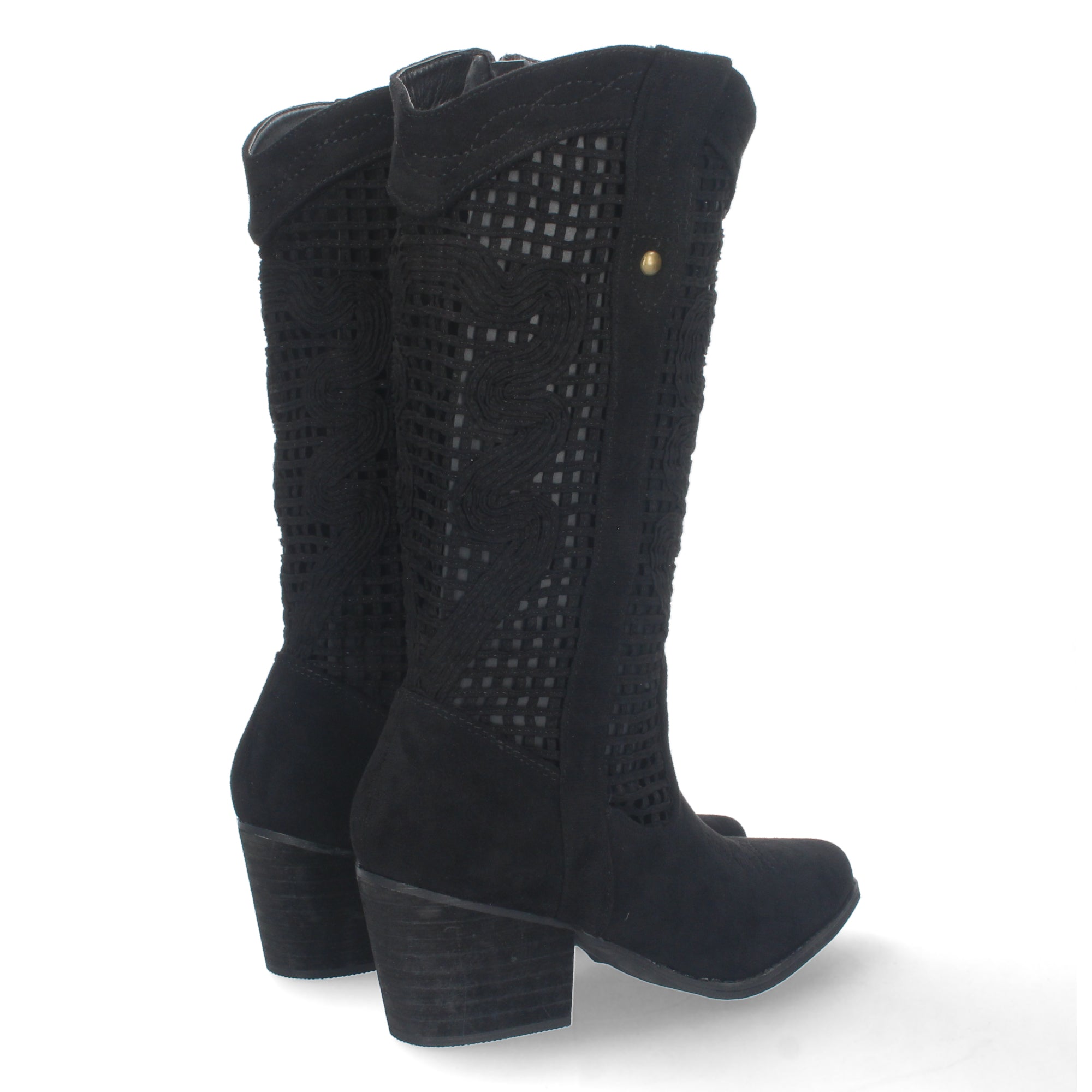 Bota de Tacón para Mujer con Calados en la Caña y Cremallera