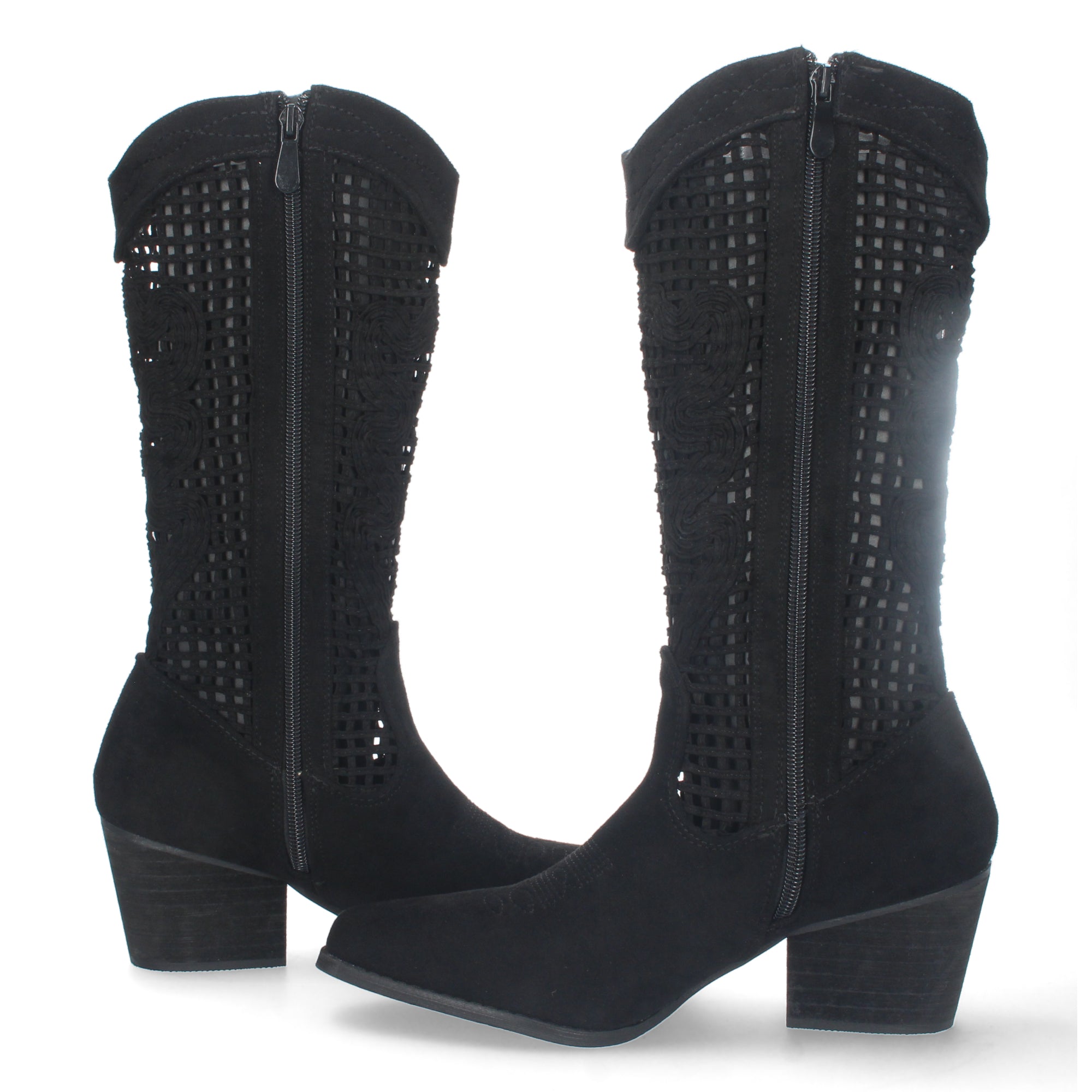 Bota de Tacón para Mujer con Calados en la Caña y Cremallera