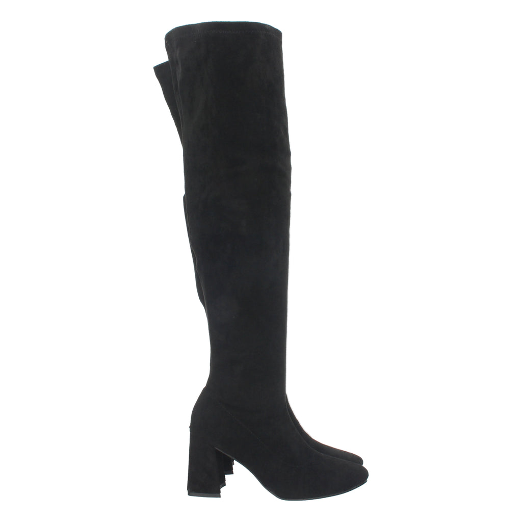 Bota Alta de Tacón para Mujer con Estampado Liso y Cierre de Cremallera