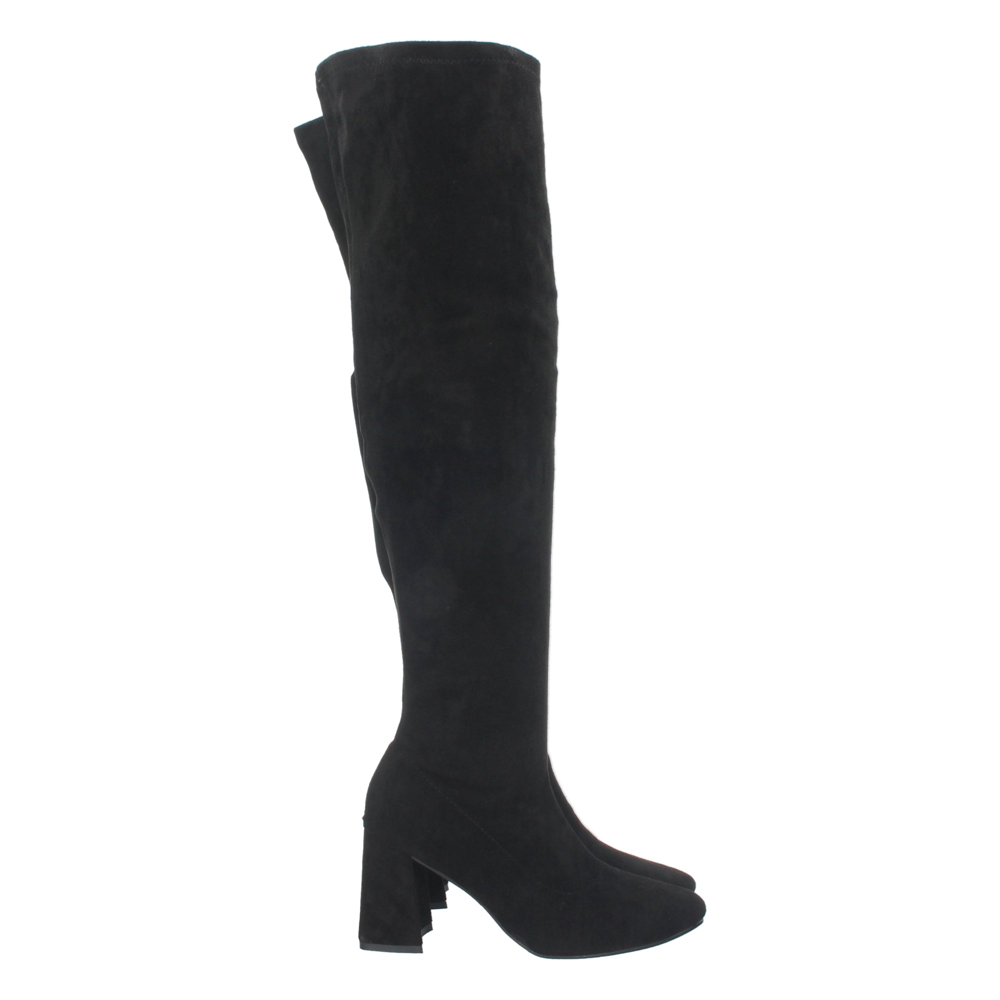 Bota Alta de Tacón para Mujer con Estampado Liso y Cierre de Cremallera