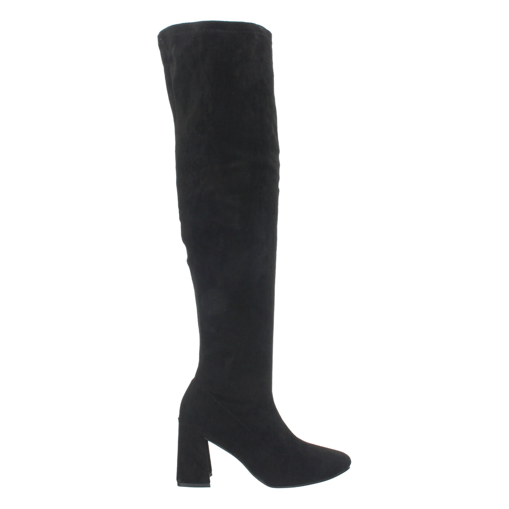 Bota Alta de Tacón para Mujer con Estampado Liso y Cierre de Cremallera