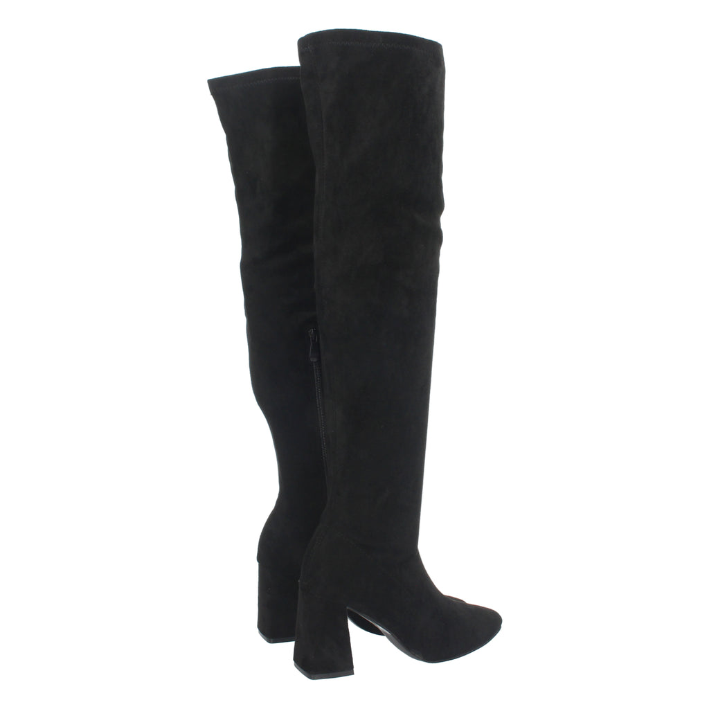 Bota Alta de Tacón para Mujer con Estampado Liso y Cierre de Cremallera