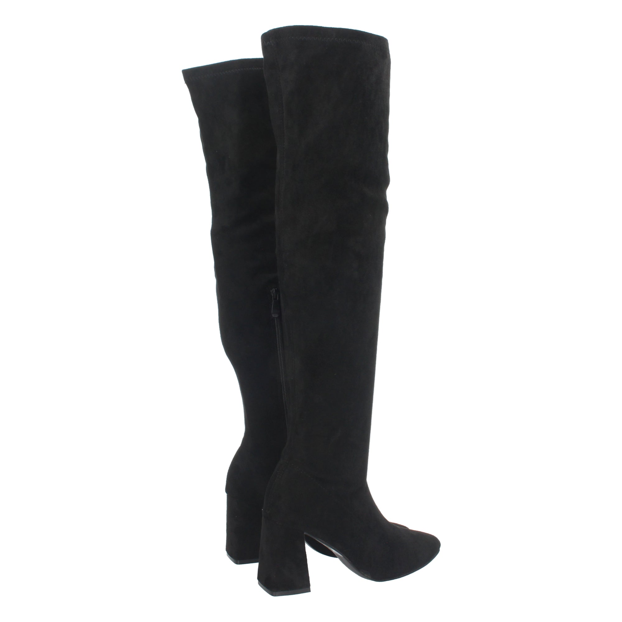 Bota Alta de Tacón para Mujer con Estampado Liso y Cierre de Cremallera