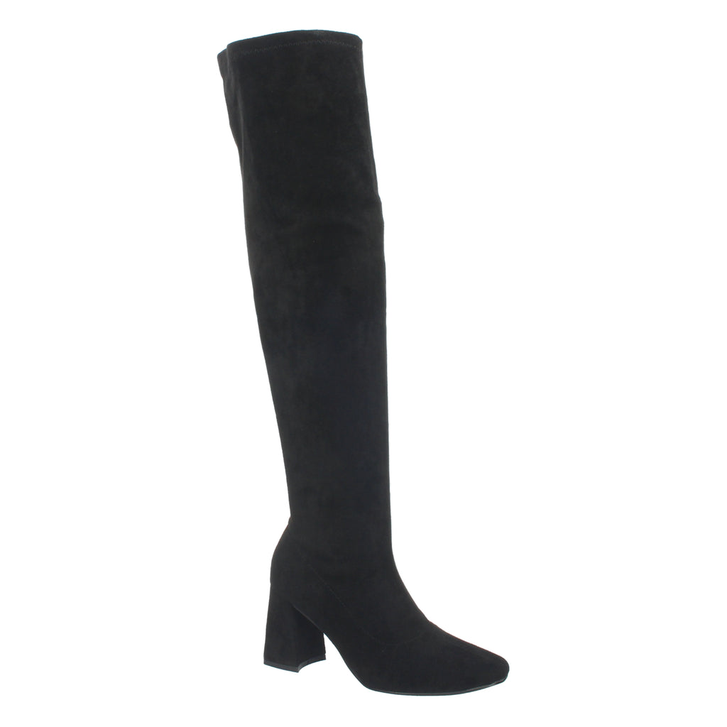 Bota Alta de Tacón para Mujer con Estampado Liso y Cierre de Cremallera