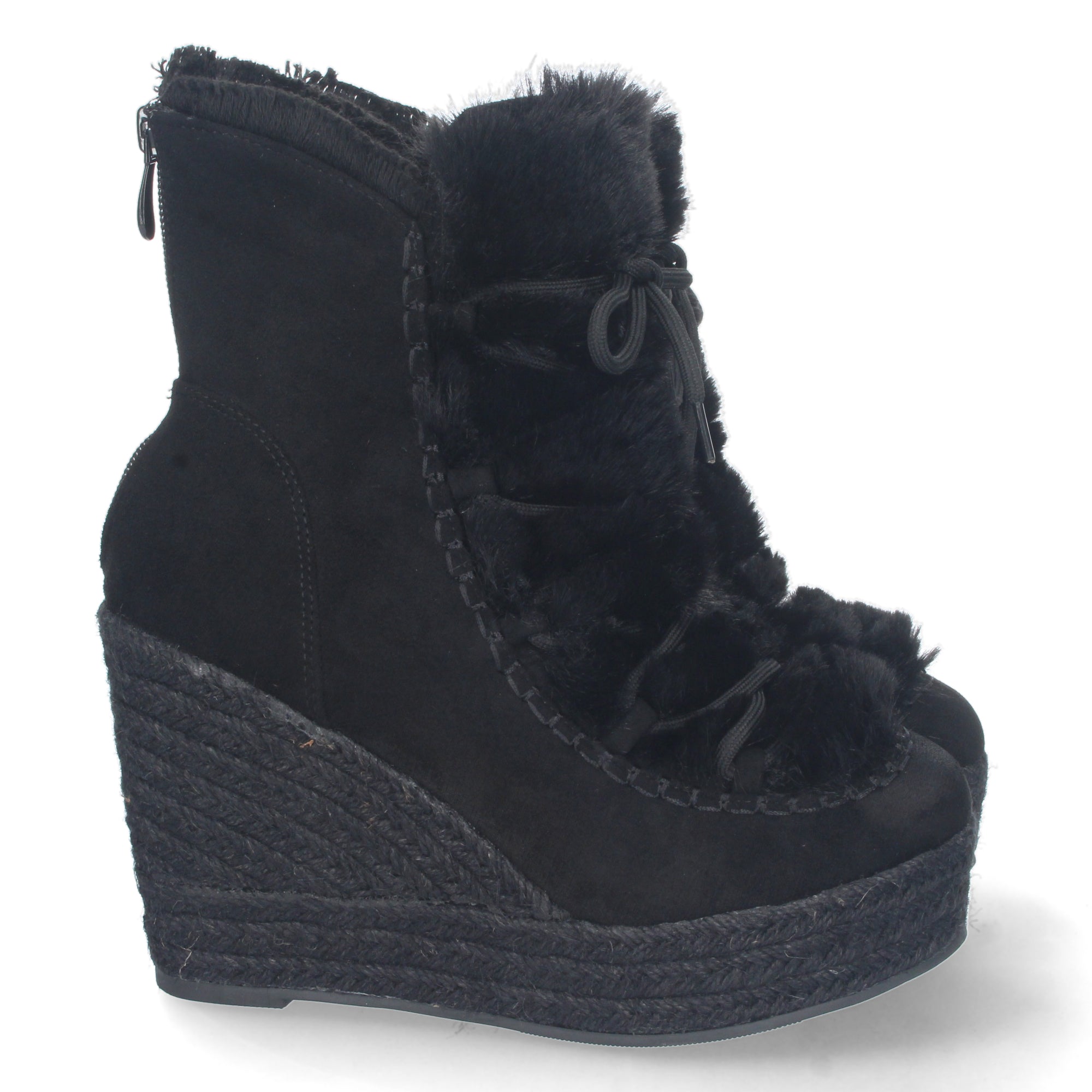 Botines cuña negros forrado en yute