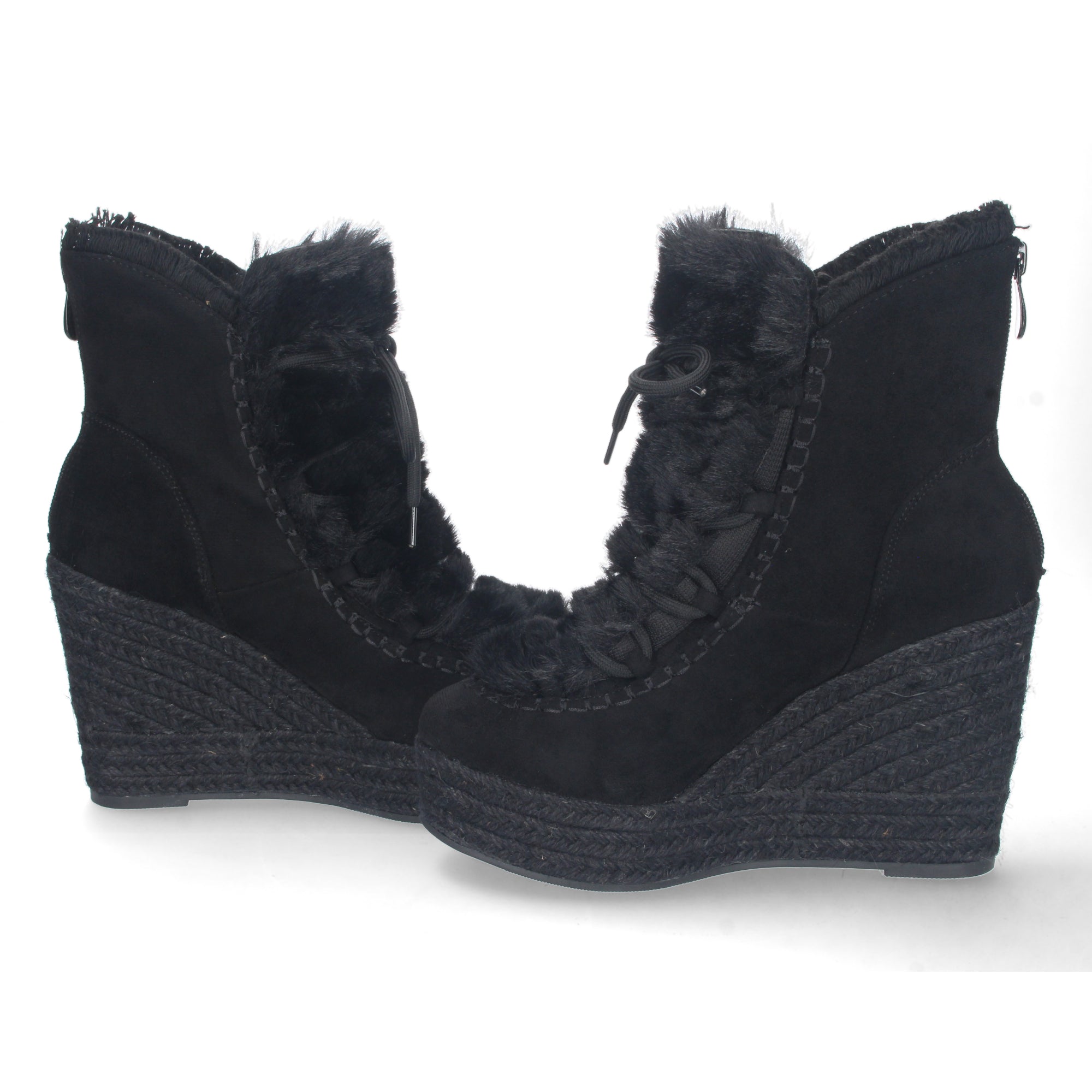 Botines cuña negros forrado en yute