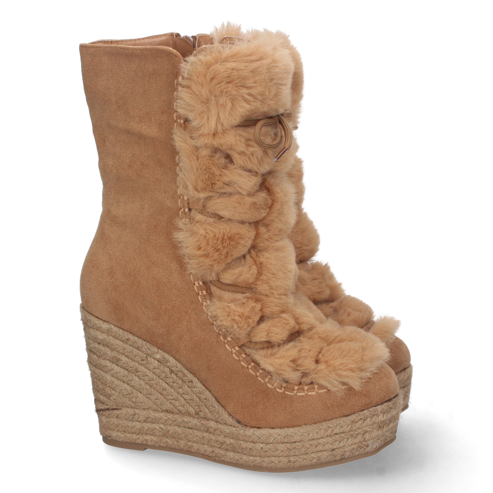 Bota de Cuña para Mujer con Forro de Yute y Cierre de Cremallera