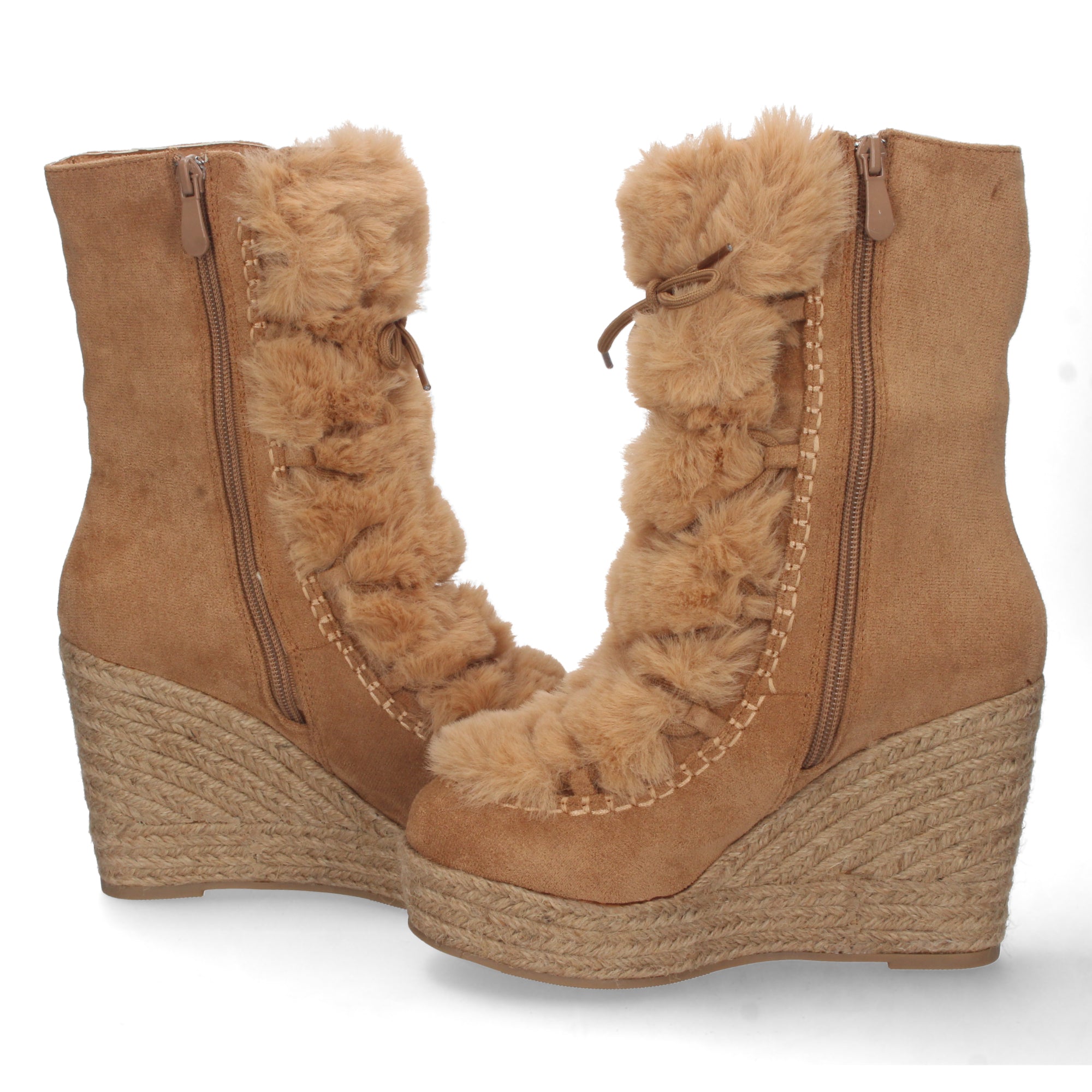 Bota de Cuña para Mujer con Forro de Yute y Cierre de Cremallera