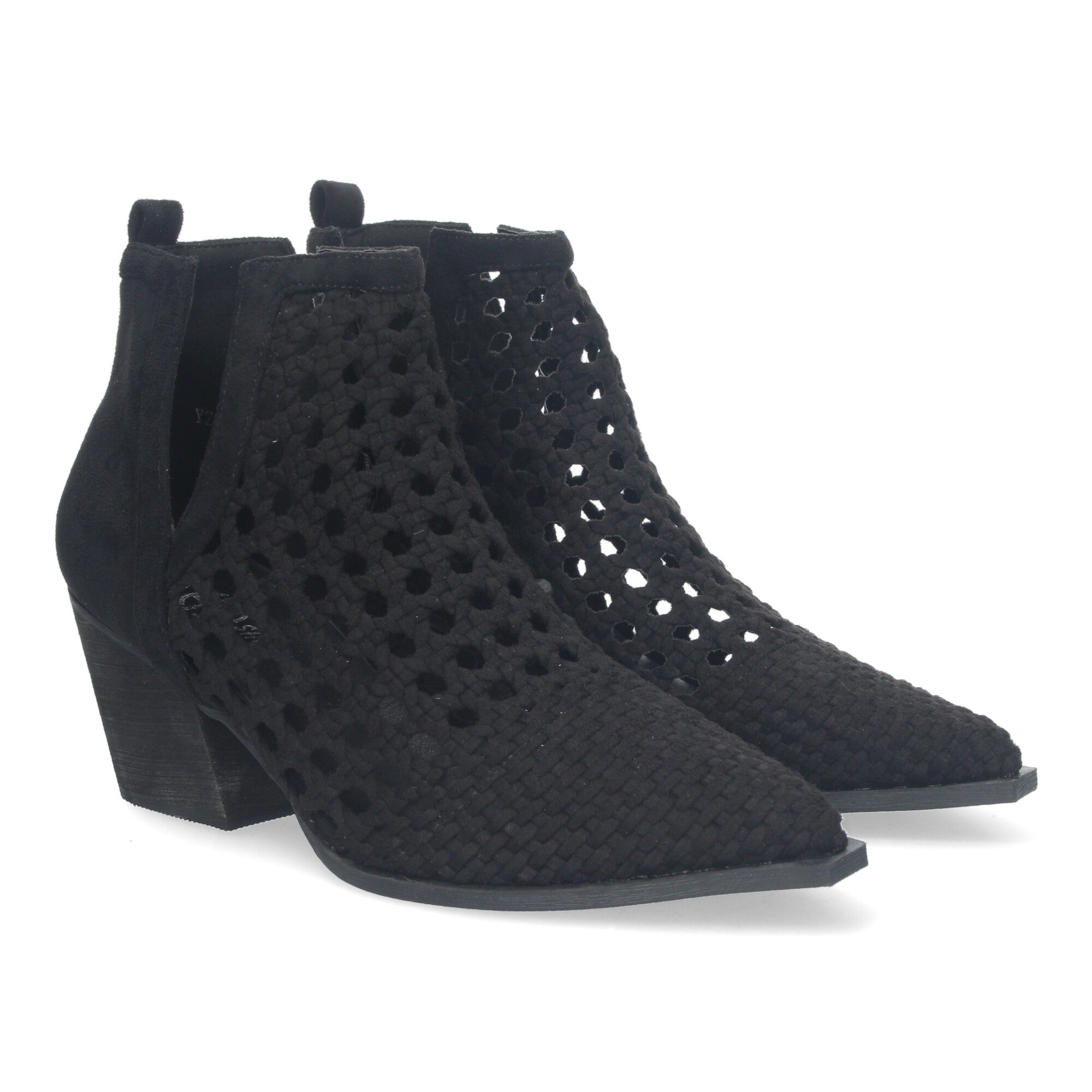 Botin elegante negro con tiras trenzadas