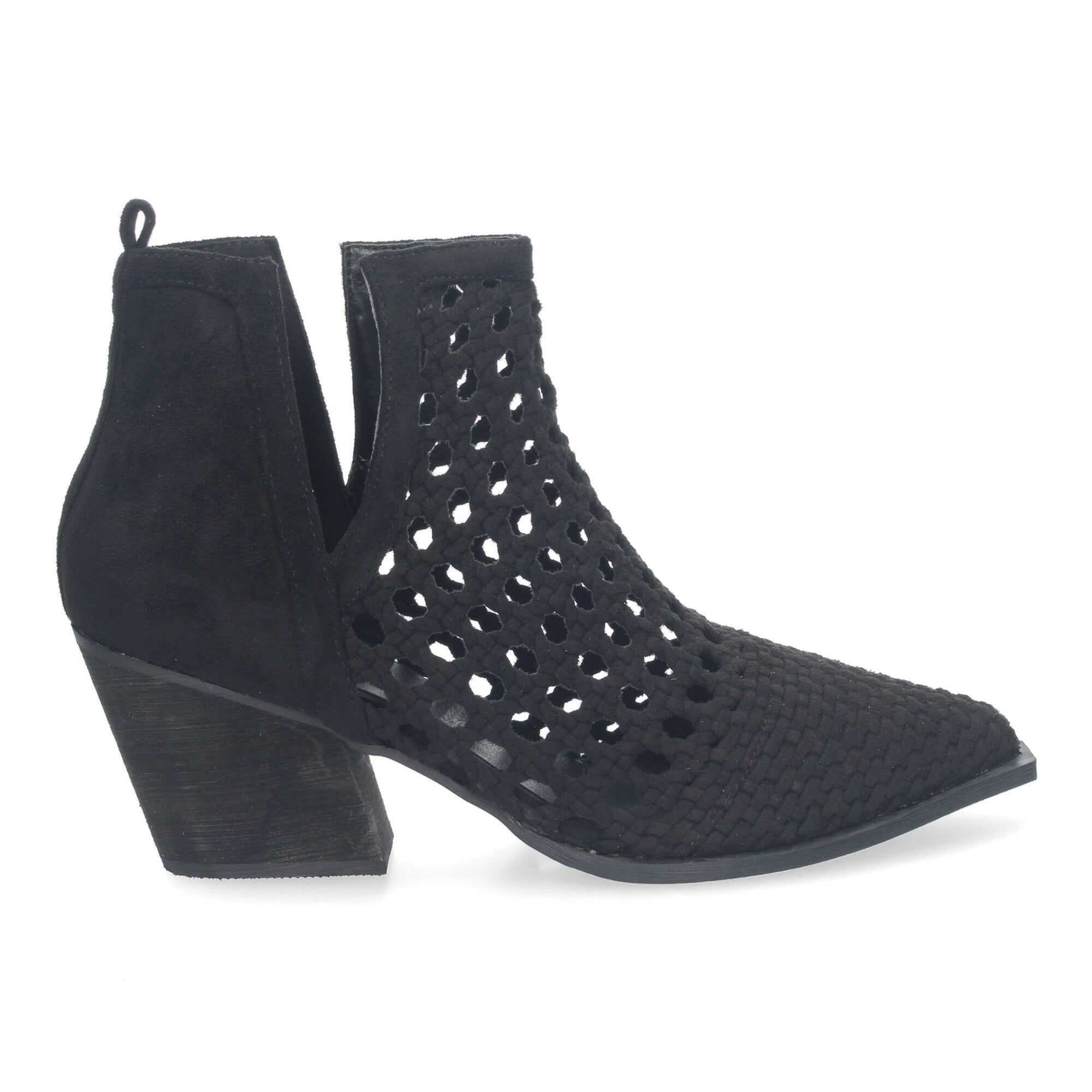 Botin elegante negro con tiras trenzadas