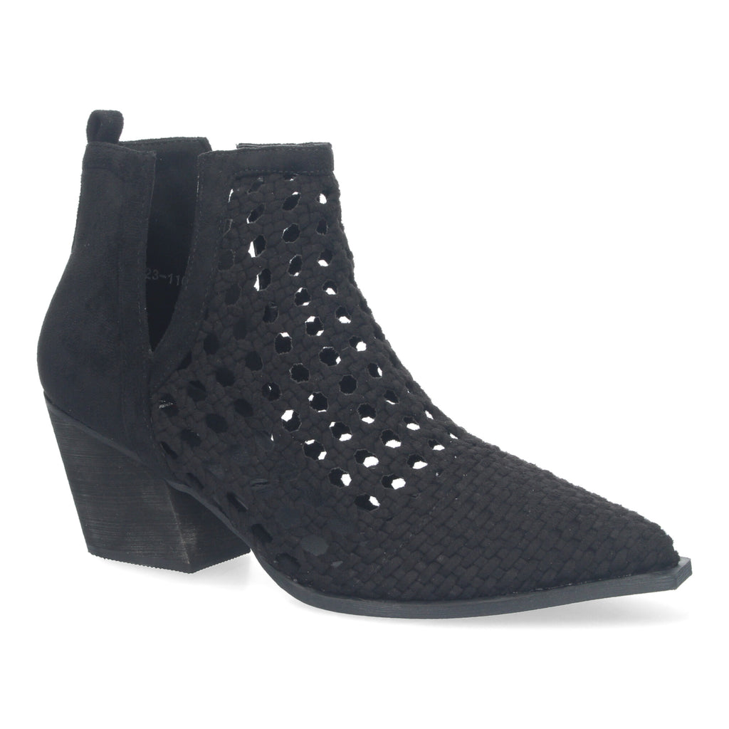 Botin elegante negro con tiras trenzadas