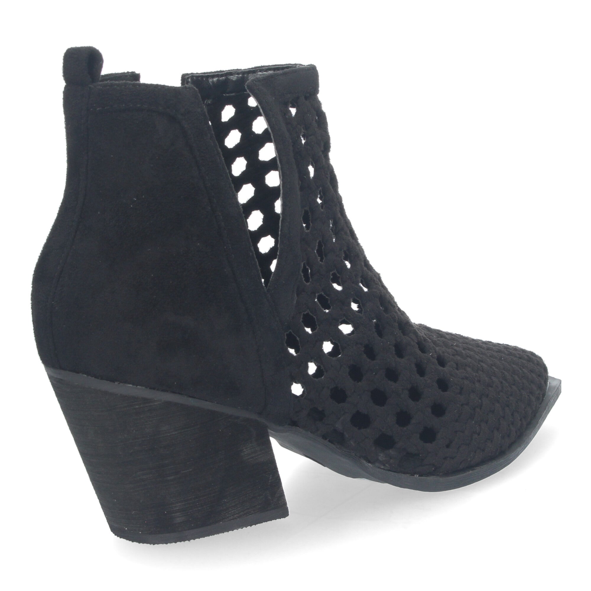 Botin elegante negro con tiras trenzadas