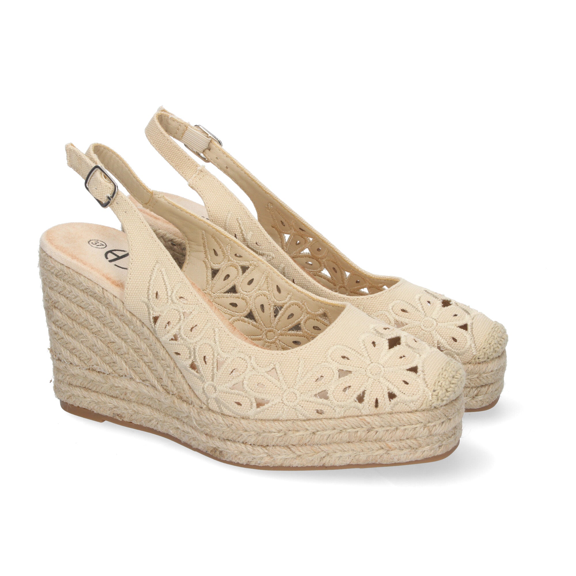 Sandalias de Cuña para Mujer con Detalles de Flores y Hebilla Ajustable