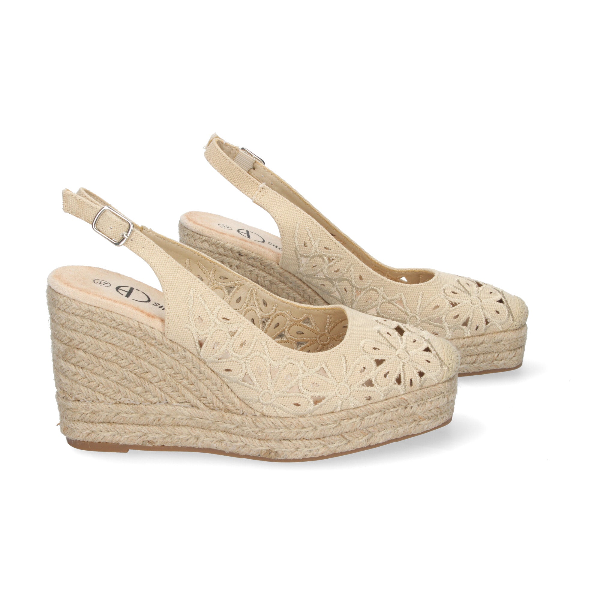 Sandalias de Cuña para Mujer con Detalles de Flores y Hebilla Ajustable