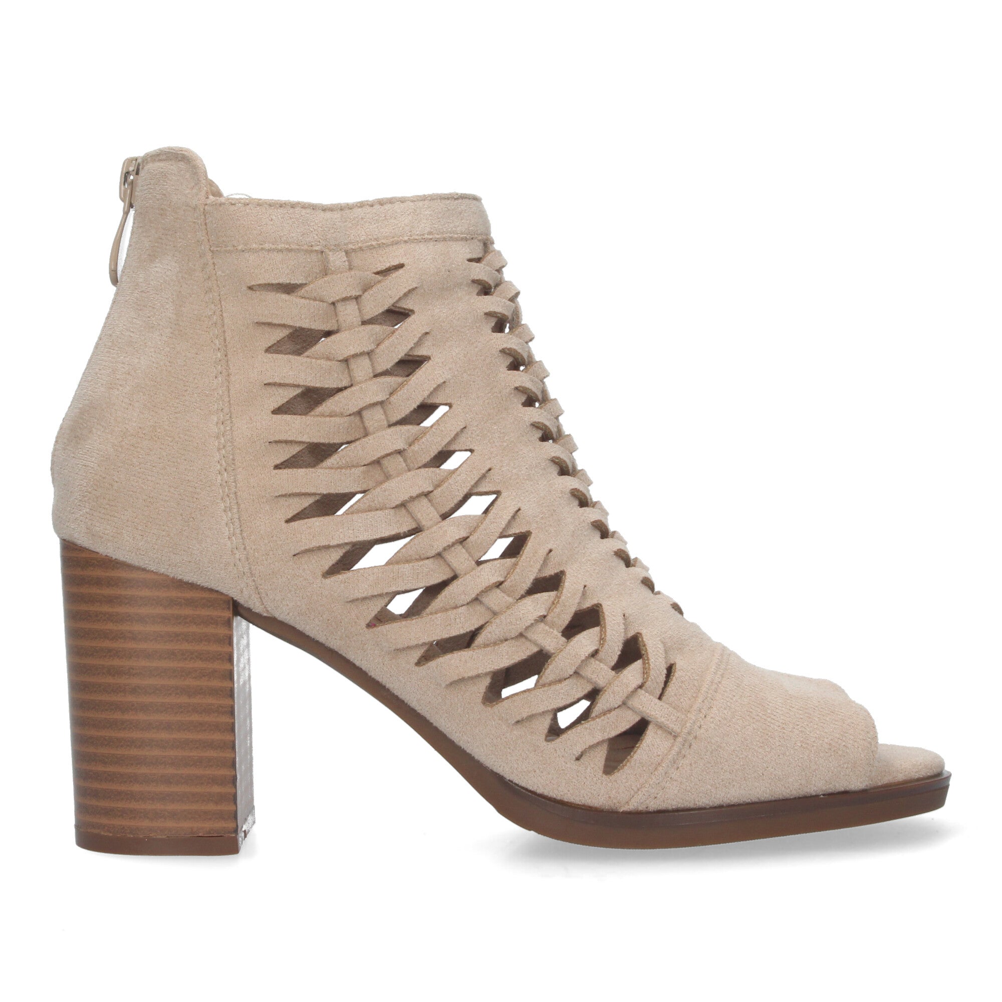 Botin de tacón beige con tiras trenzadas