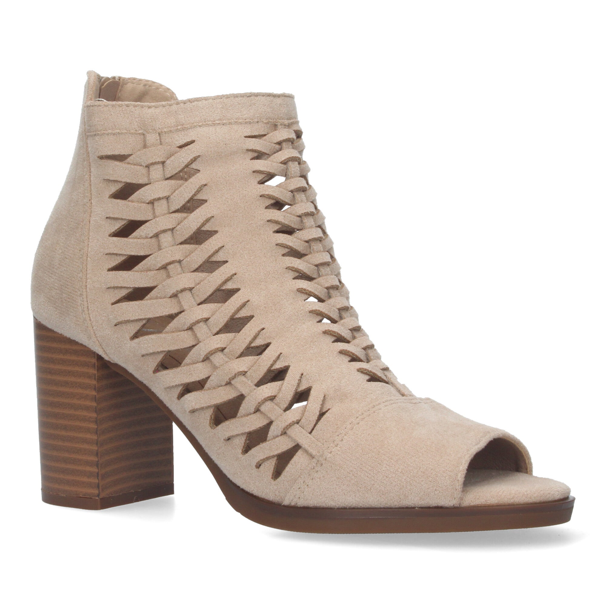 Botin de tacón beige con tiras trenzadas