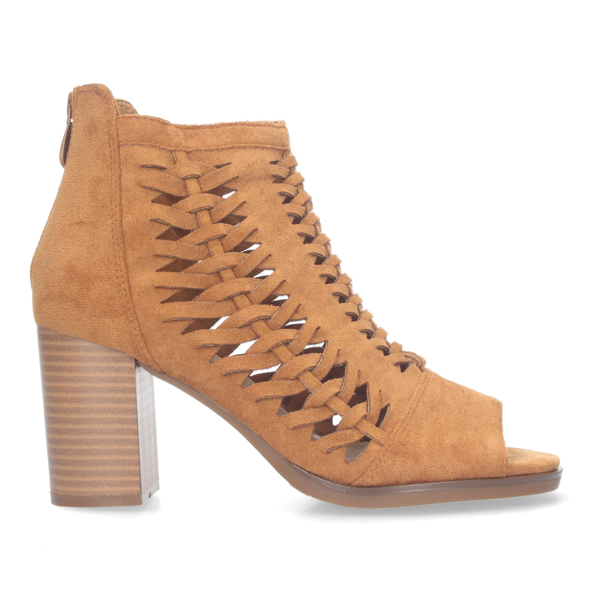 Botin de tacón camel con tiras trenzadas