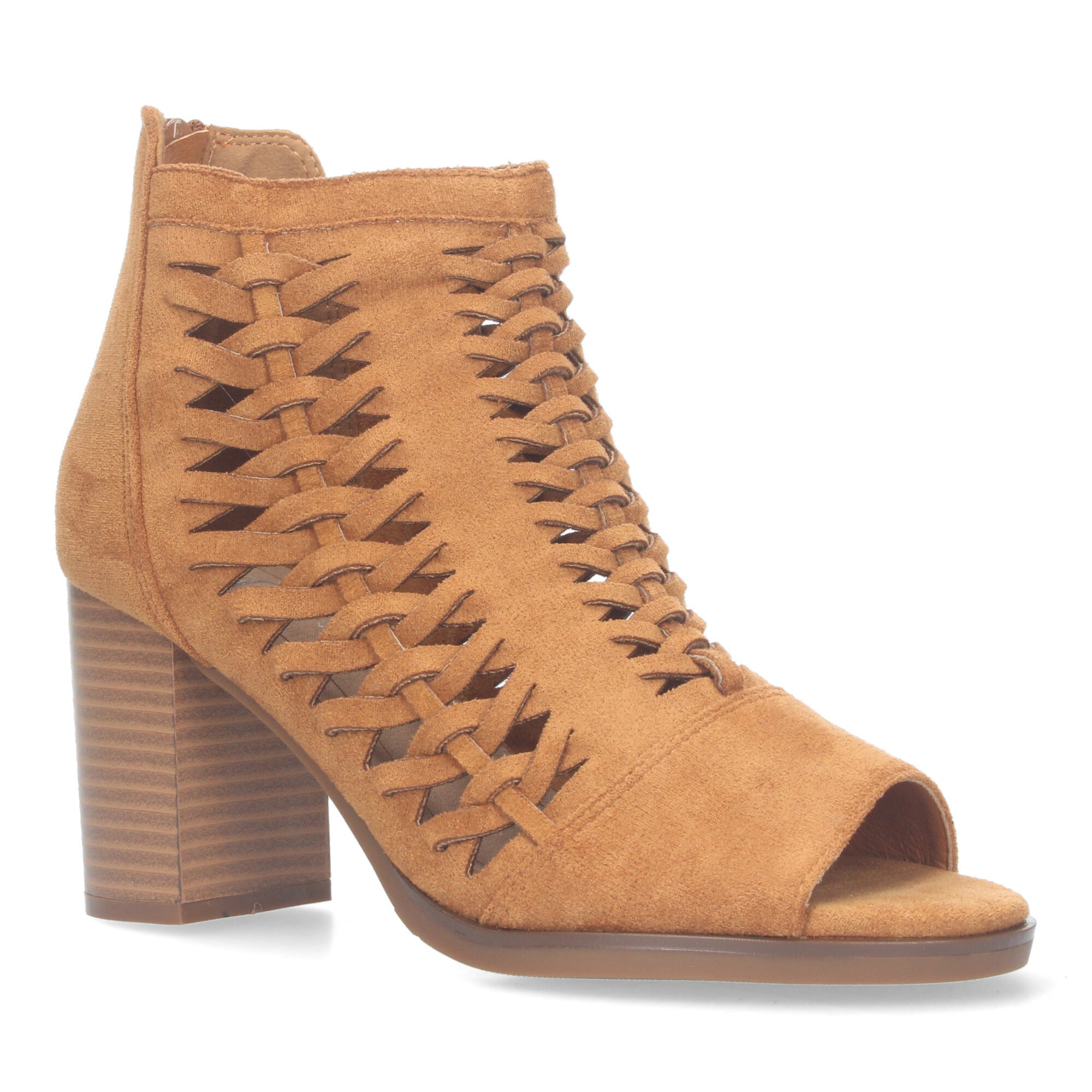 Botin de tacón camel con tiras trenzadas