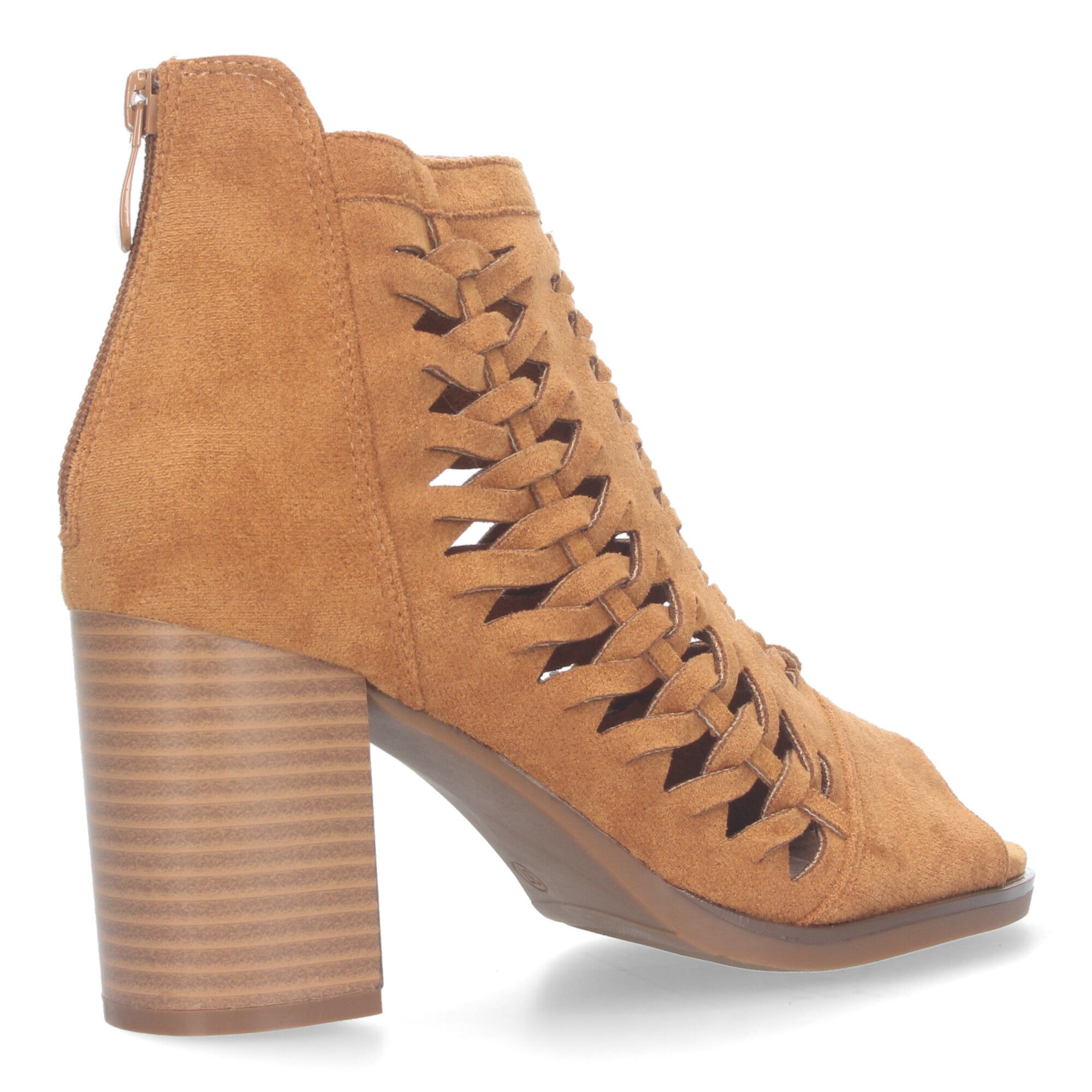 Botin de tacón camel con tiras trenzadas