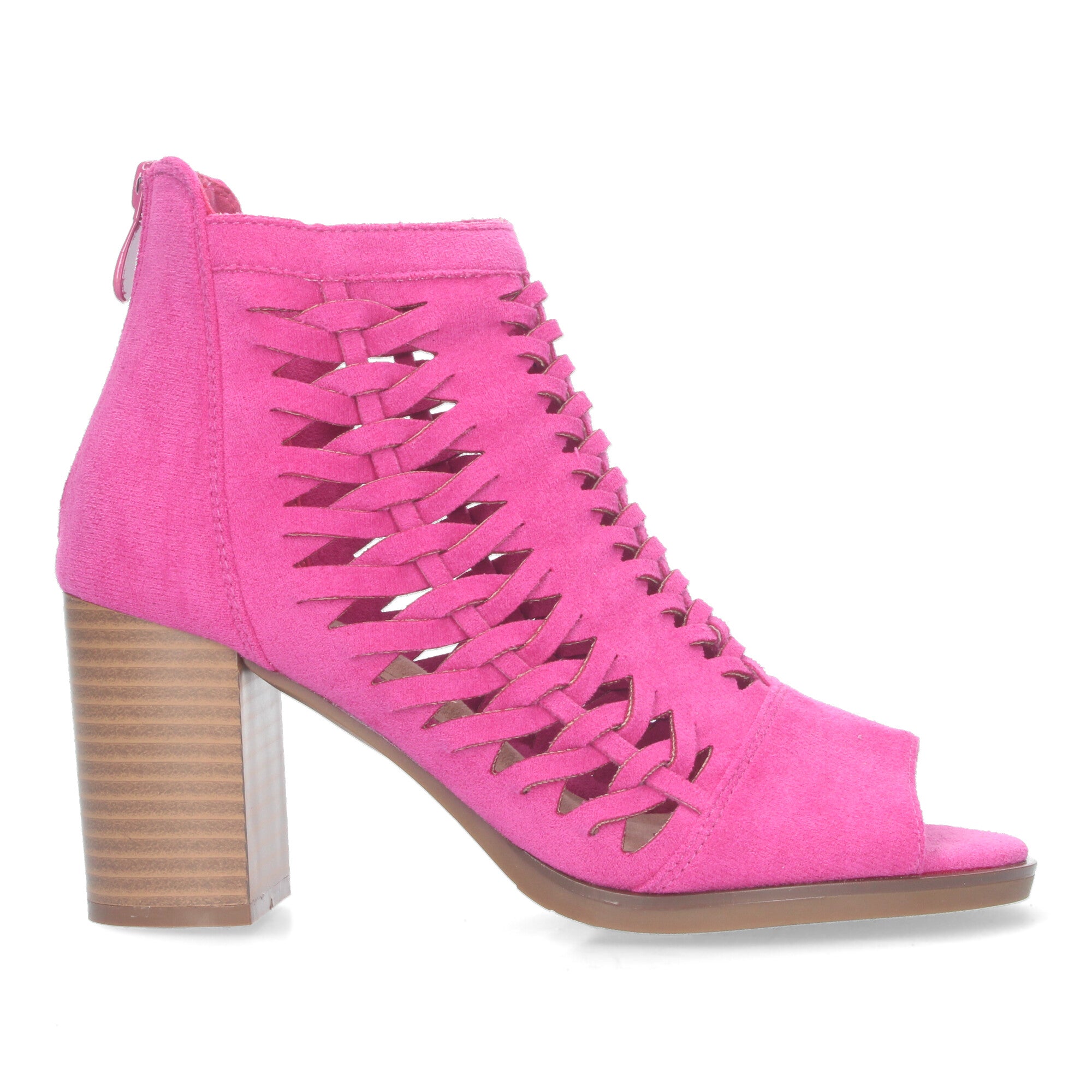 Botin tacón fucsia con tiras trenzadas