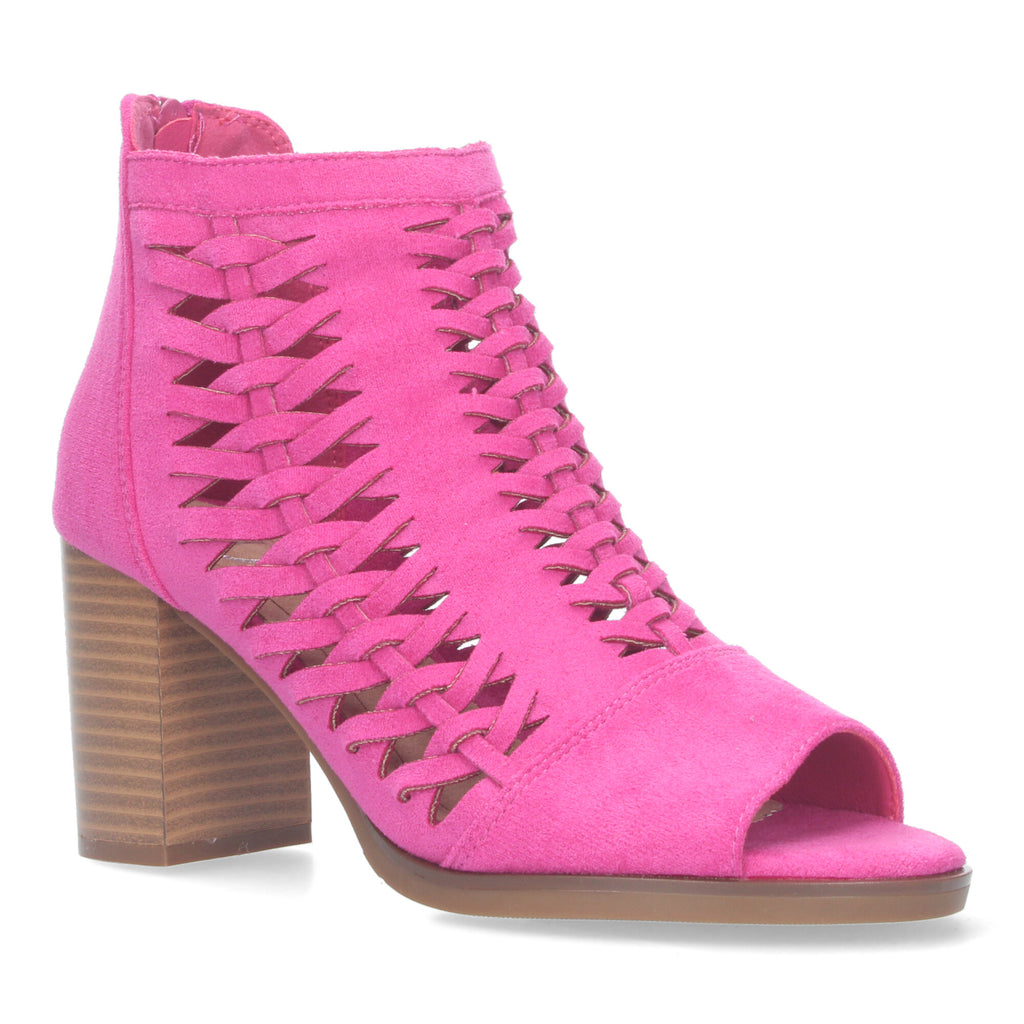 Botin tacón fucsia con tiras trenzadas