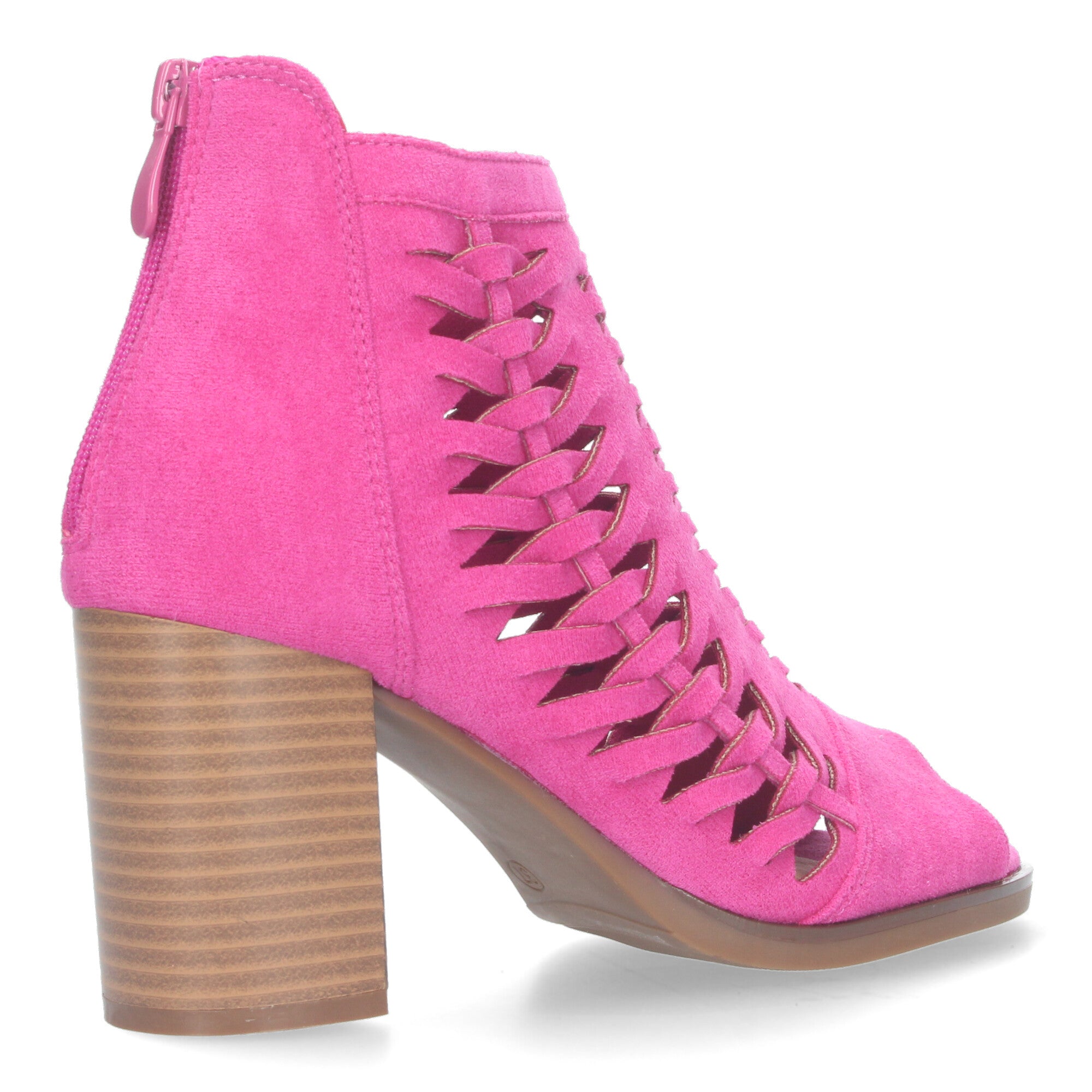 Botin tacón fucsia con tiras trenzadas