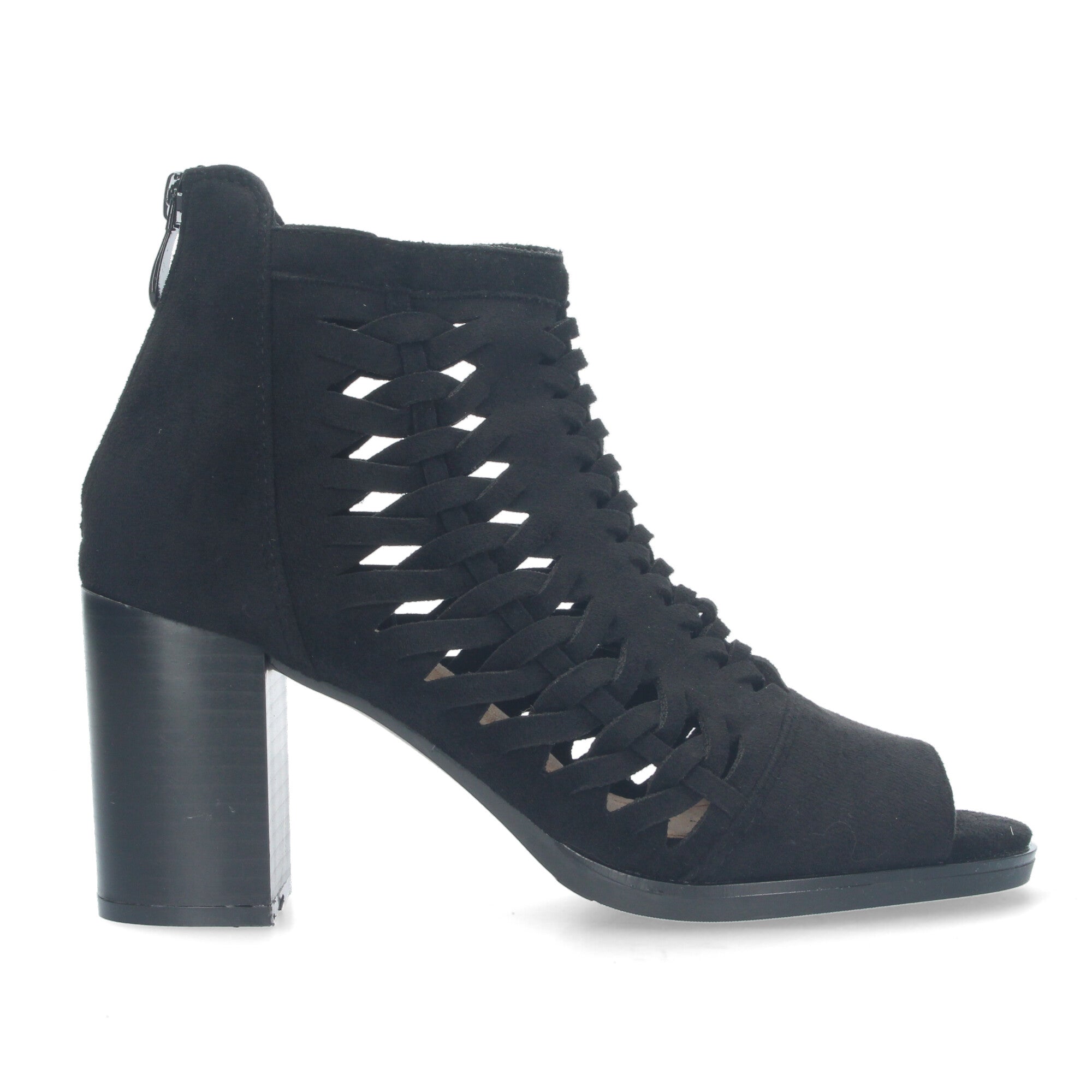 Botin negro tacón con tira trenzada
