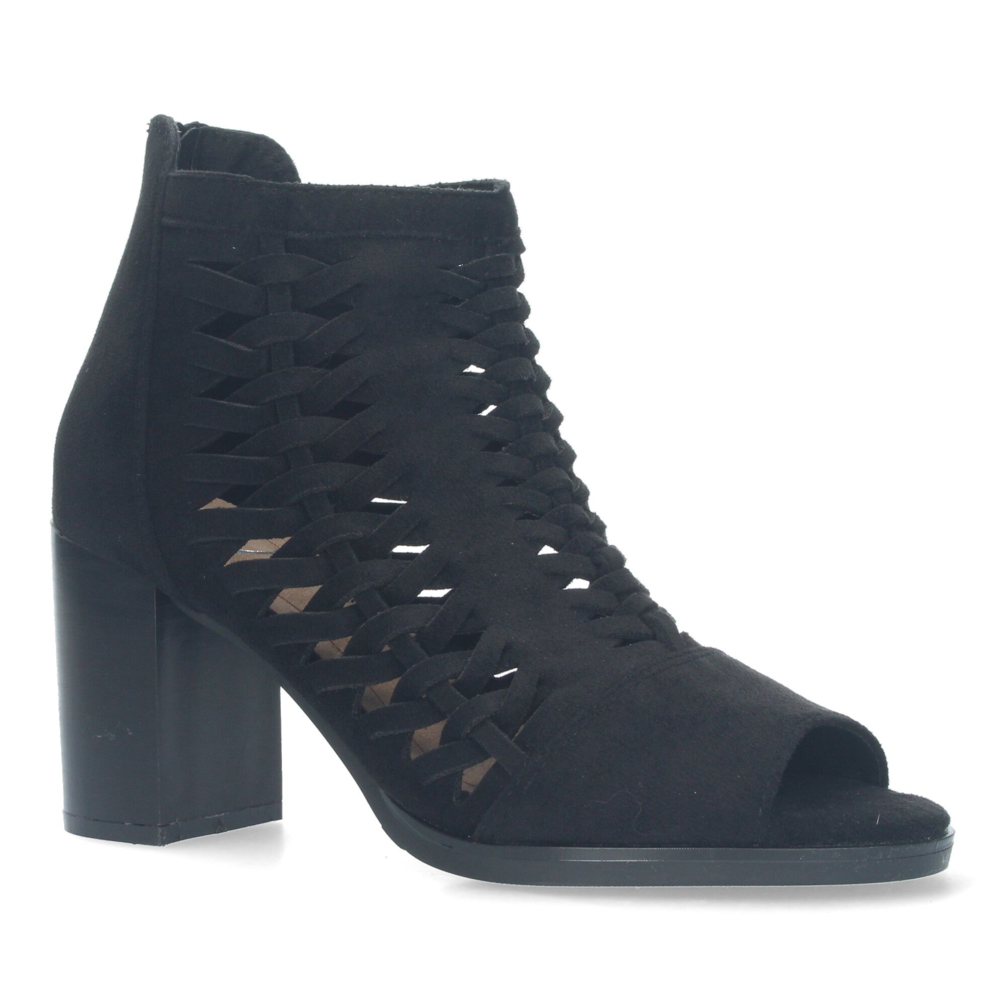 Botin negro tacón con tira trenzada