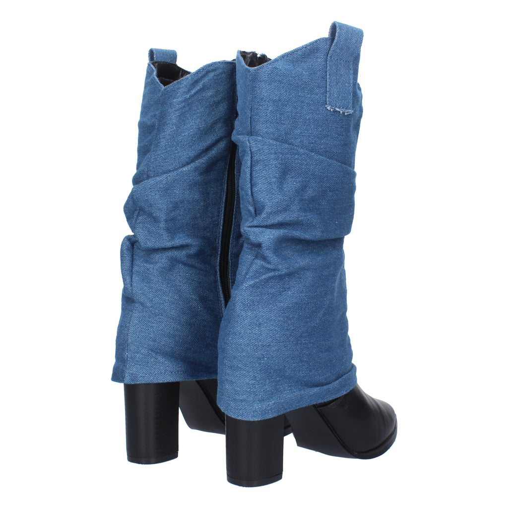 Bota de Tacón para Mujer Punta Fina Forrada de Tela Vaquera
