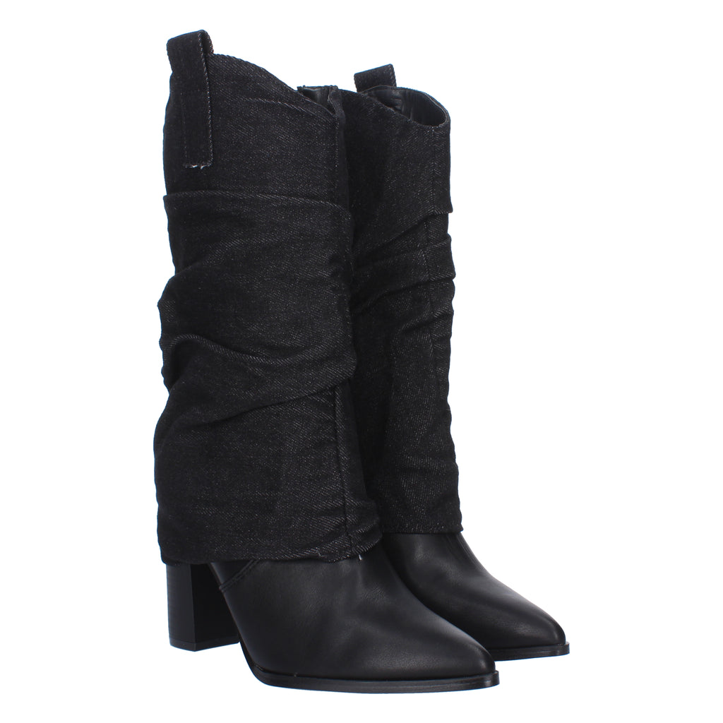 Bota de Tacón para Mujer Punta Fina Forrada de Tela Vaquera