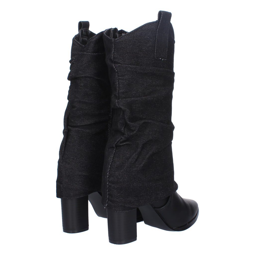 Bota de Tacón para Mujer Punta Fina Forrada de Tela Vaquera